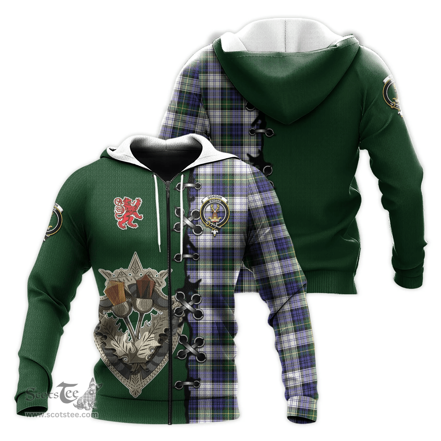 Scottish Gordon Dress Modern Clan Tartan Hoodie - Lion Rampant And Celtic Thistle Style Scottish Plaid Tartan Plaid