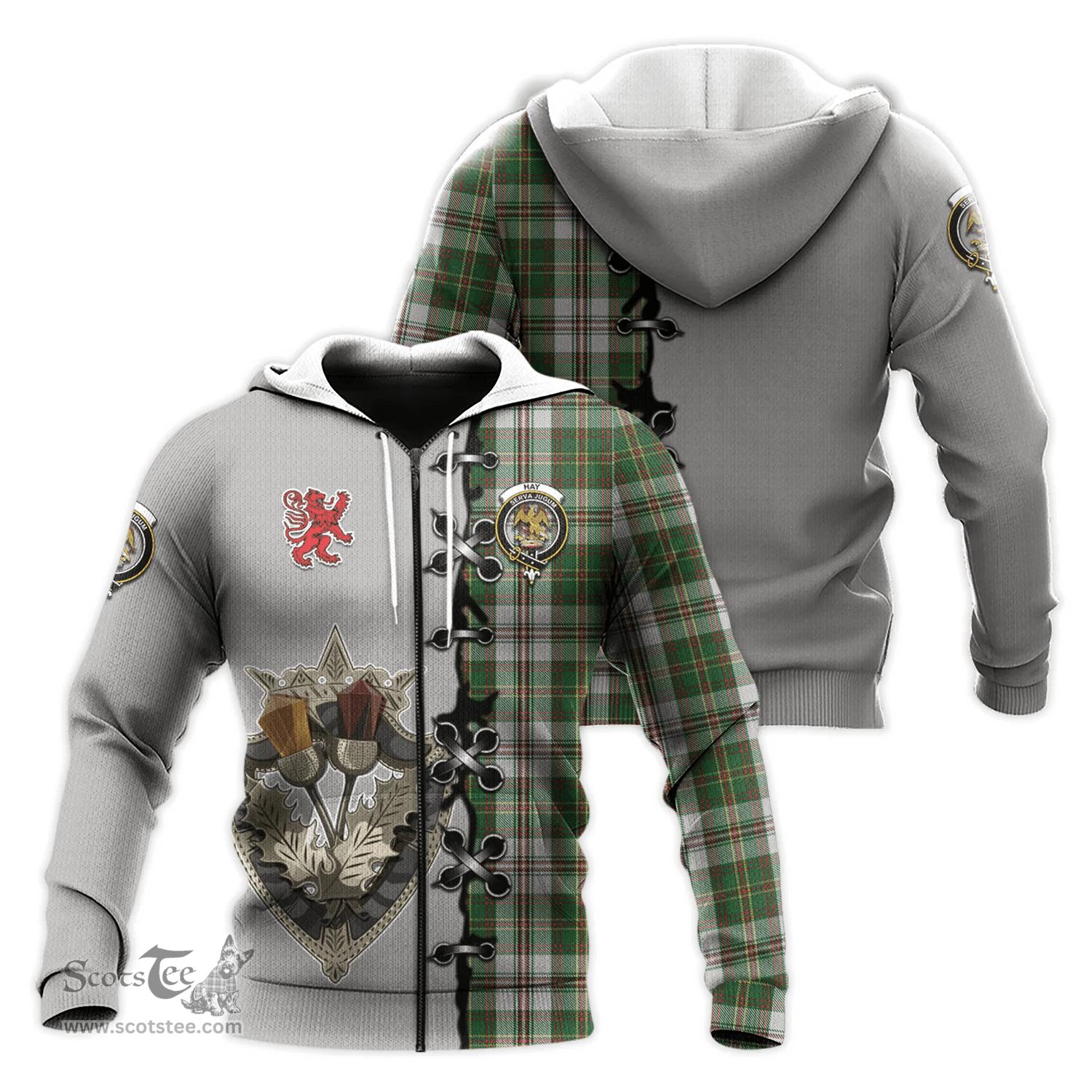 Scottish Hay White Dress Clan Tartan Hoodie - Lion Rampant And Celtic Thistle Style Scottish Plaid Tartan Plaid