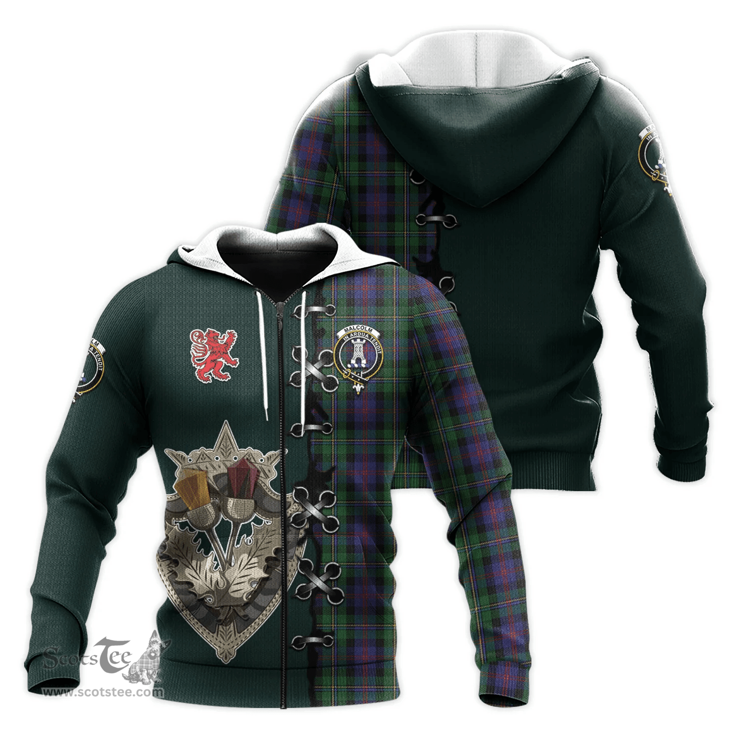 Scottish MacCallum Clan Tartan Hoodie - Lion Rampant And Celtic Thistle Style Scottish Plaid Tartan Plaid