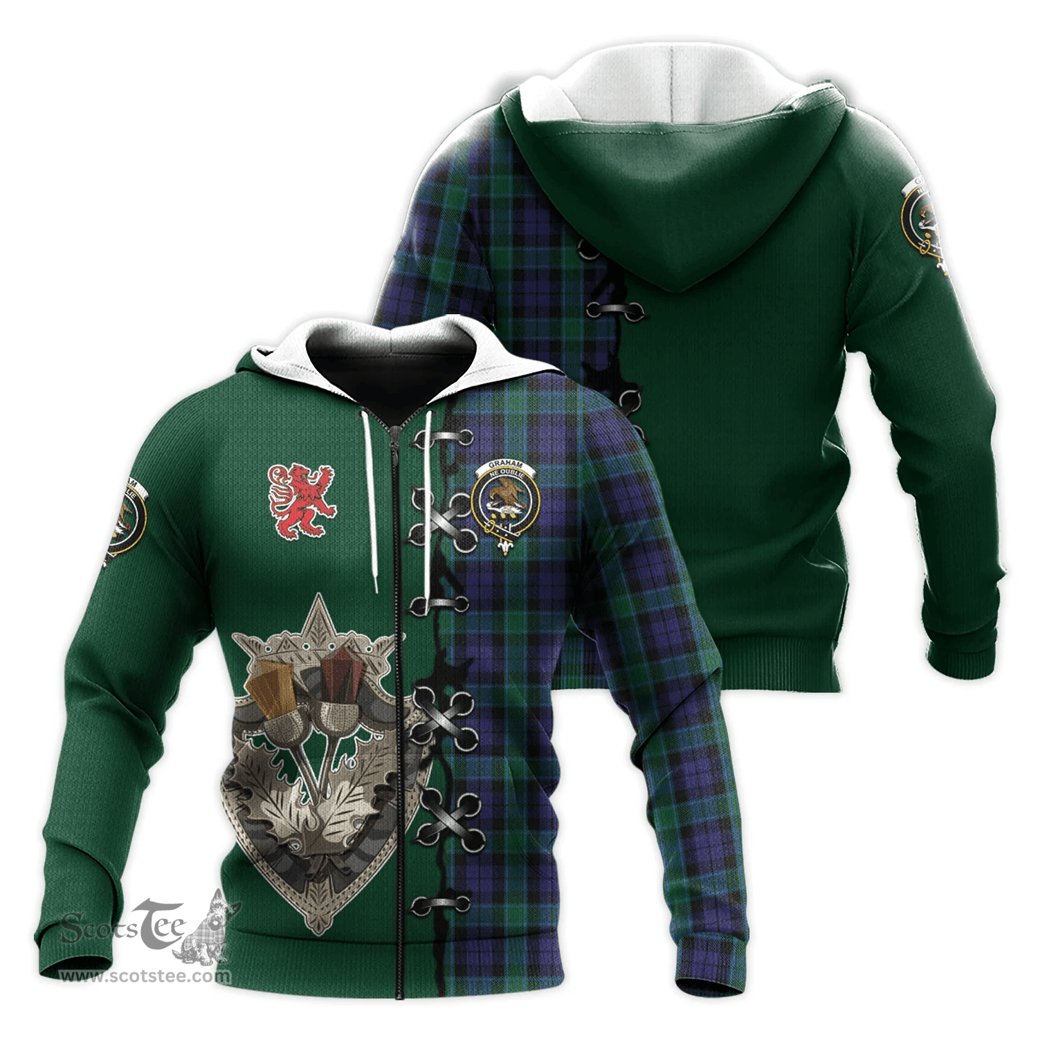 Scottish Graham of Menteith Clan Tartan Hoodie - Lion Rampant And Celtic Thistle Style Scottish Plaid Tartan Plaid