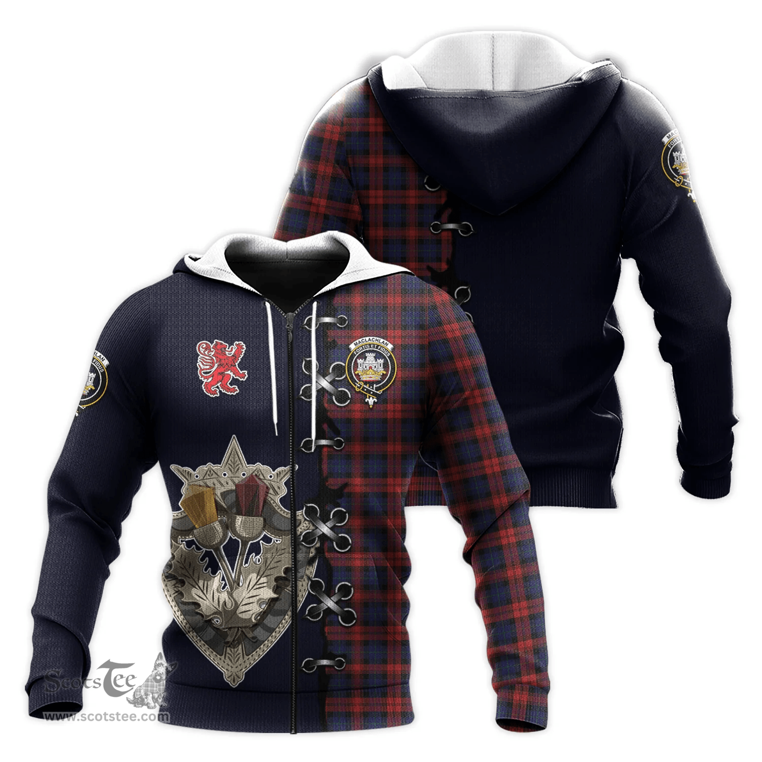Scottish MacLachlan Clan Tartan Hoodie - Lion Rampant And Celtic Thistle Style Scottish Plaid Tartan Plaid