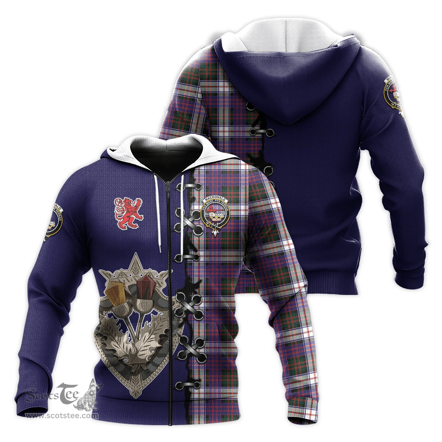 Scottish MacDonald Dress Modern Clan Tartan Hoodie - Lion Rampant And Celtic Thistle Style Scottish Plaid Tartan Plaid