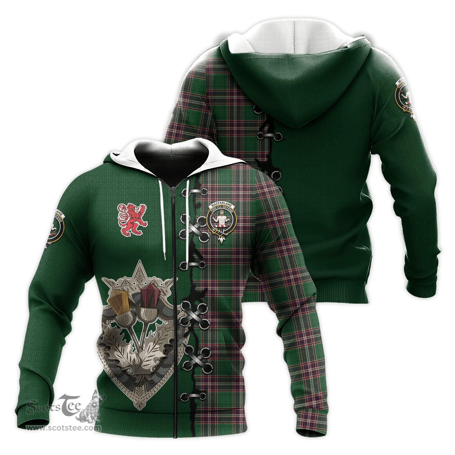 Scottish MacFarlane Hunting Clan Tartan Hoodie - Lion Rampant And Celtic Thistle Style Scottish Plaid Tartan Plaid
