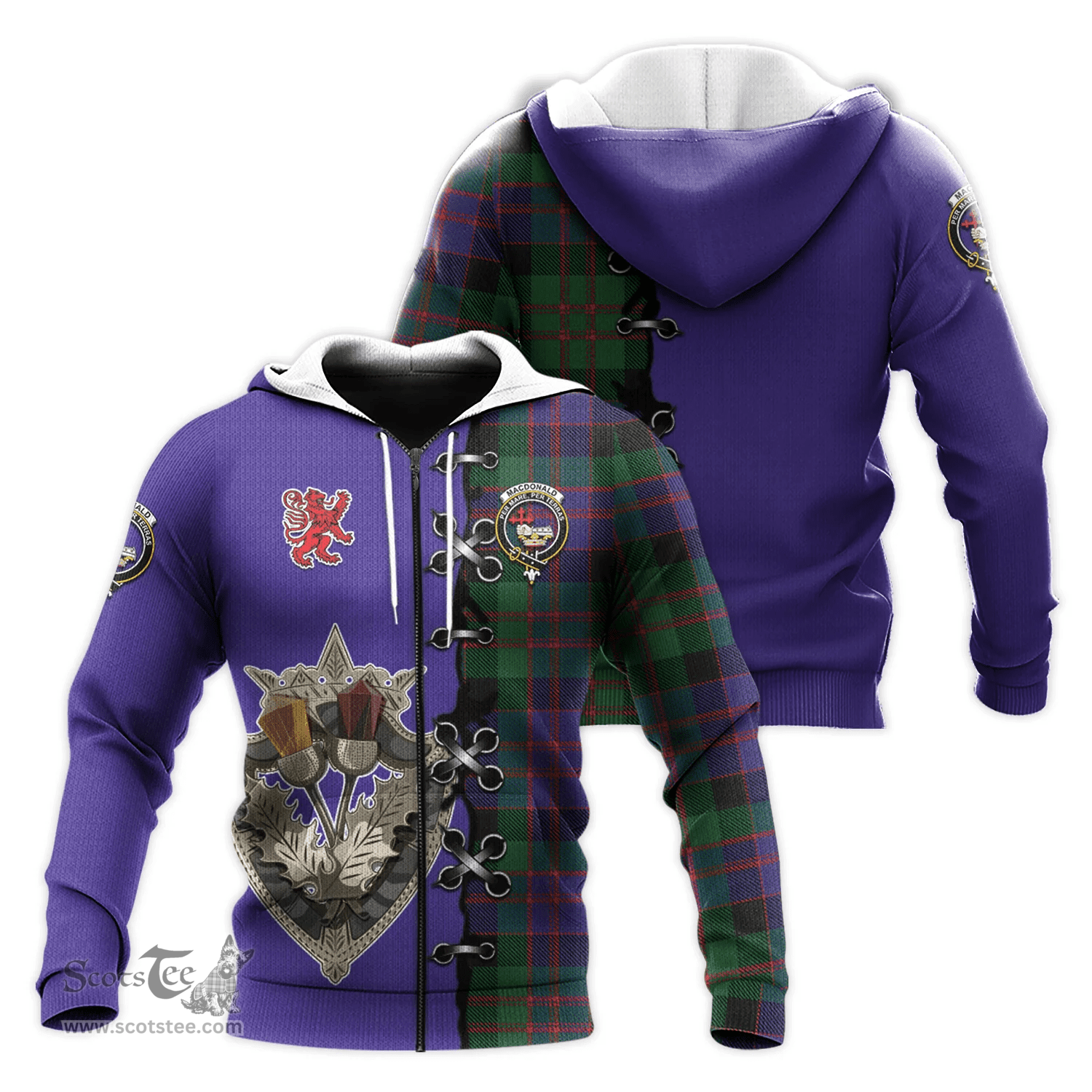 Scottish MacDonald Clan Tartan Hoodie - Lion Rampant And Celtic Thistle Style Scottish Plaid Tartan Plaid