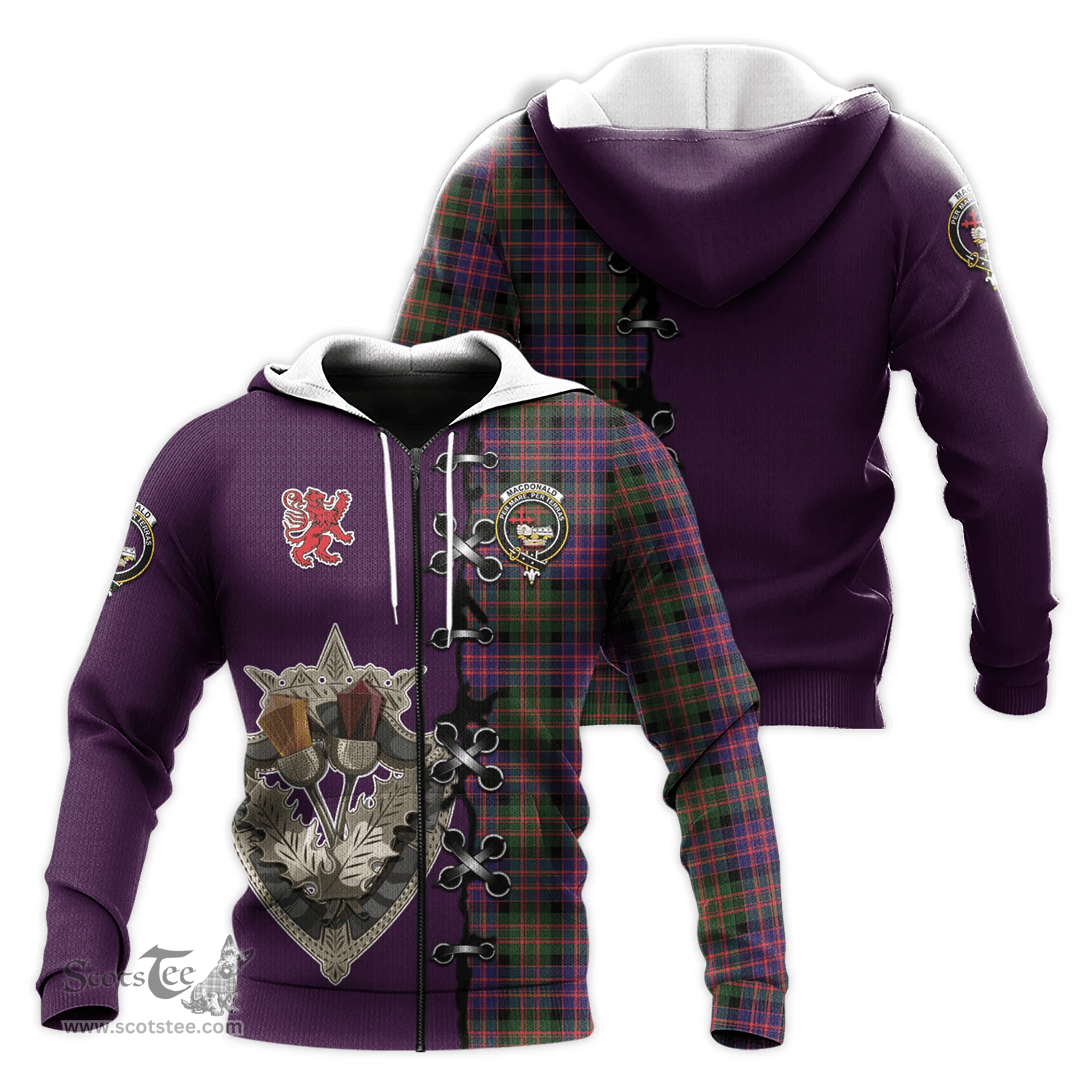 Scottish MacDonald Modern Clan Tartan Hoodie - Lion Rampant And Celtic Thistle Style Scottish Plaid Tartan Plaid