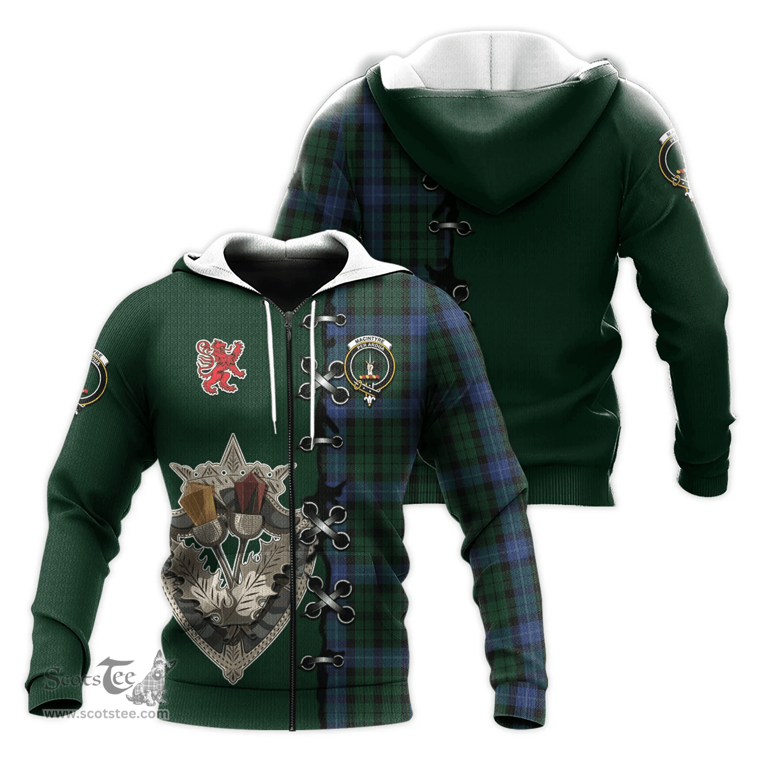 Scottish MacIntyre Clan Tartan Hoodie - Lion Rampant And Celtic Thistle Style Scottish Plaid Tartan Plaid