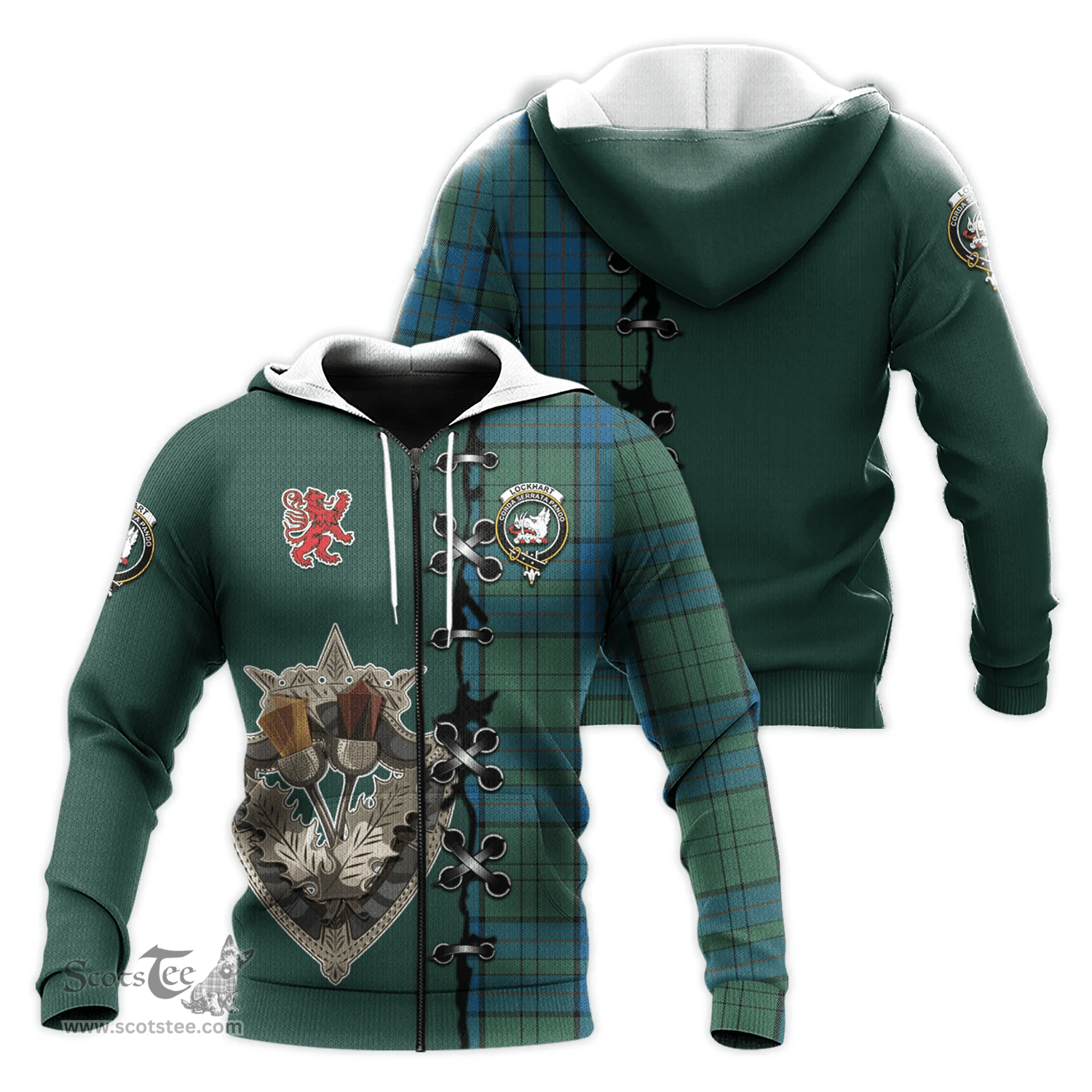 Scottish Lockhart Clan Tartan Hoodie - Lion Rampant And Celtic Thistle Style Scottish Plaid Tartan Plaid