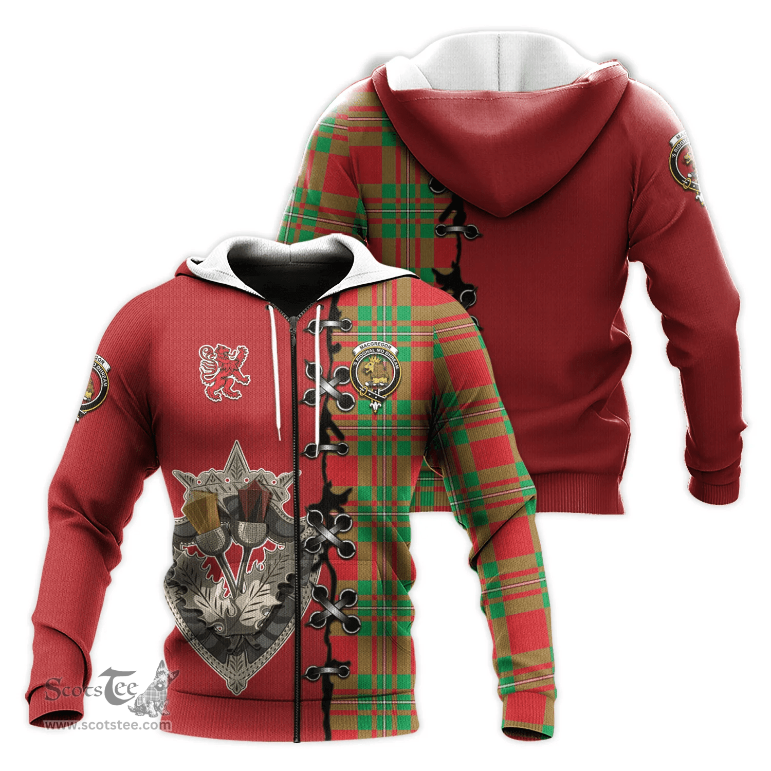 Scottish MacGregor Modern Clan Tartan Hoodie - Lion Rampant And Celtic Thistle Style Scottish Plaid Tartan Plaid