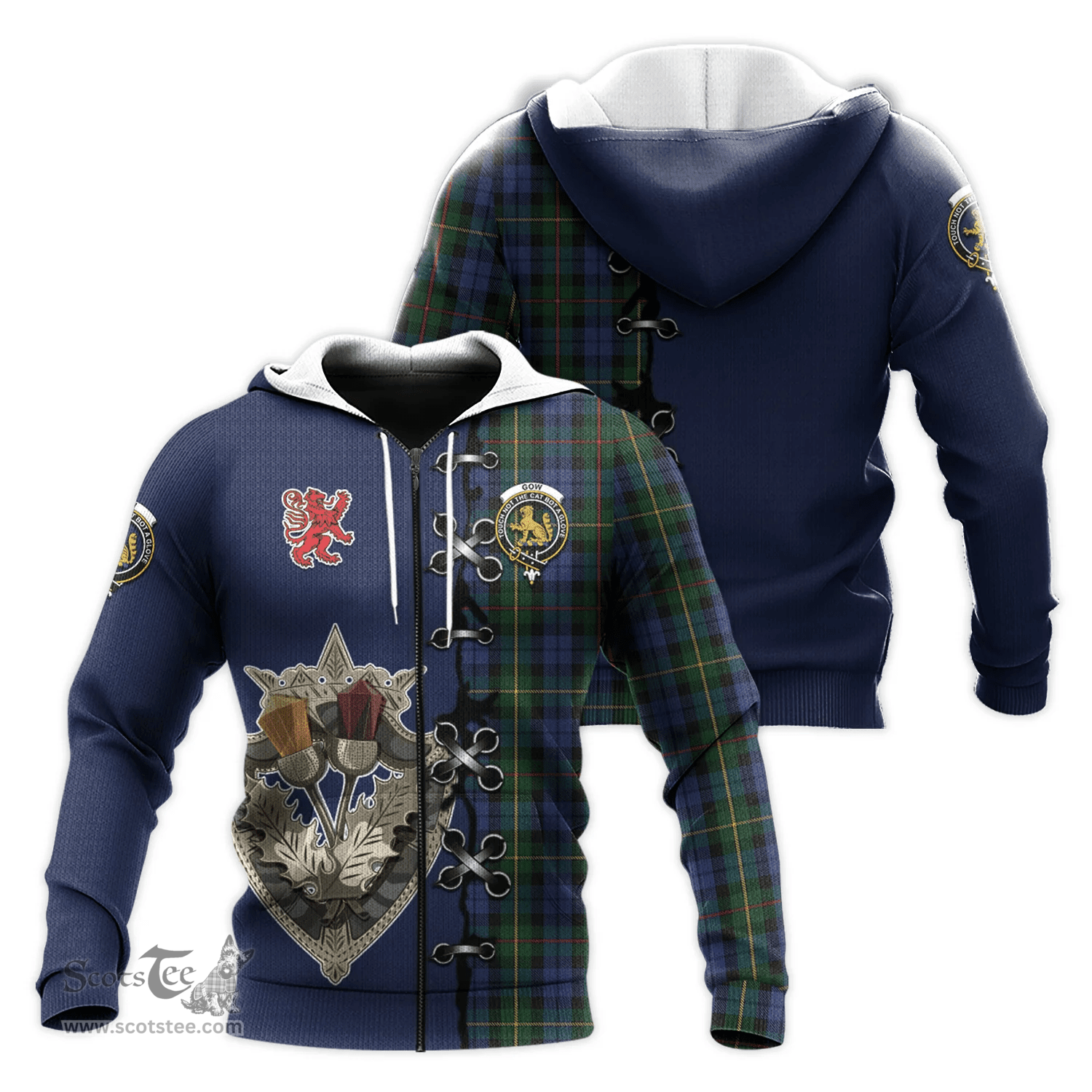 Scottish Gow Hunting Clan Tartan Hoodie - Lion Rampant And Celtic Thistle Style Scottish Plaid Tartan Plaid