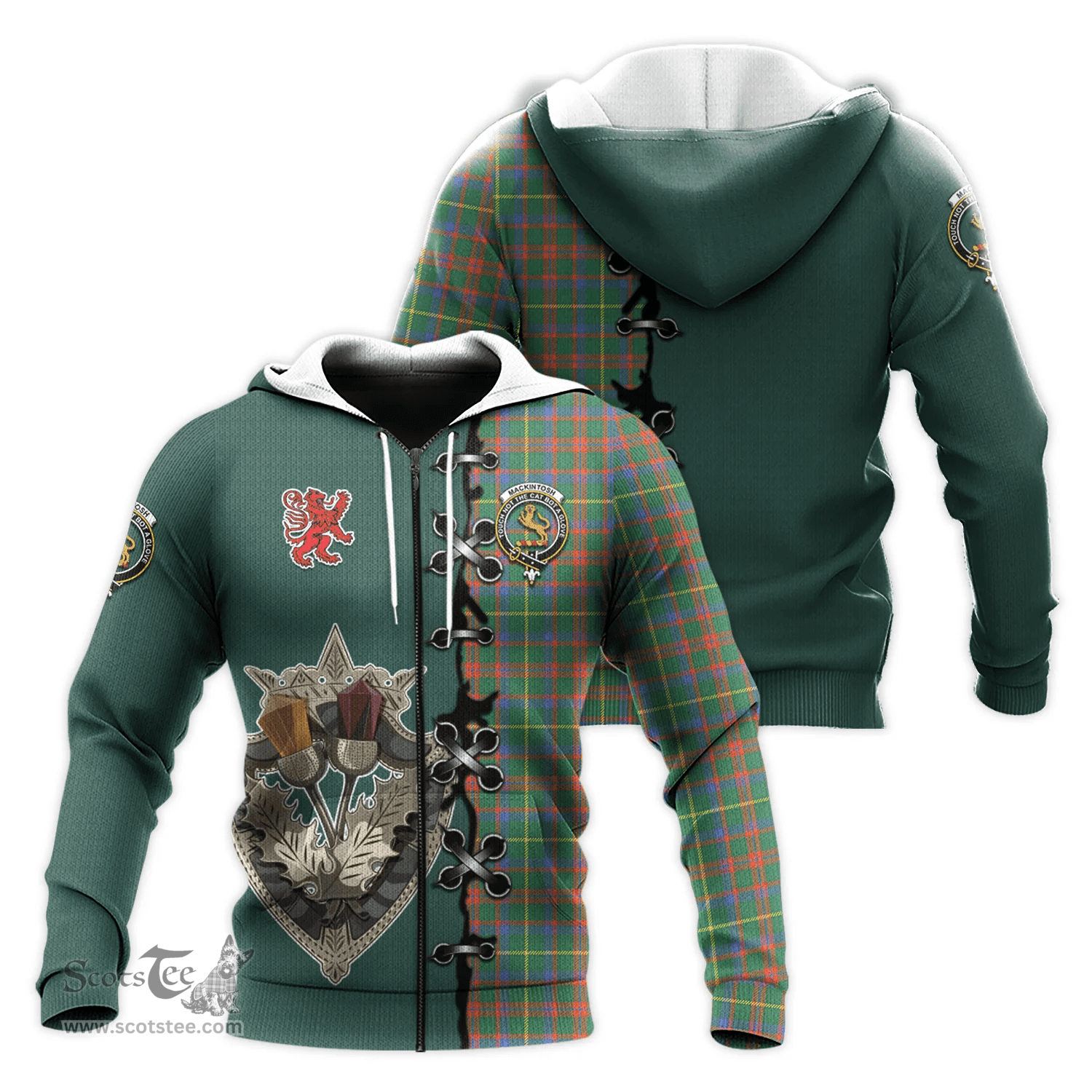 Scottish MacKintosh Hunting Ancient Clan Tartan Hoodie - Lion Rampant And Celtic Thistle Style Scottish Plaid Tartan Plaid
