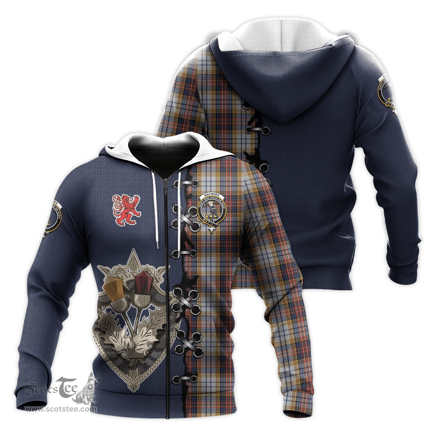 Scottish MacInnes Ancient Hunting Clan Tartan Hoodie - Lion Rampant And Celtic Thistle Style Scottish Plaid Tartan Plaid