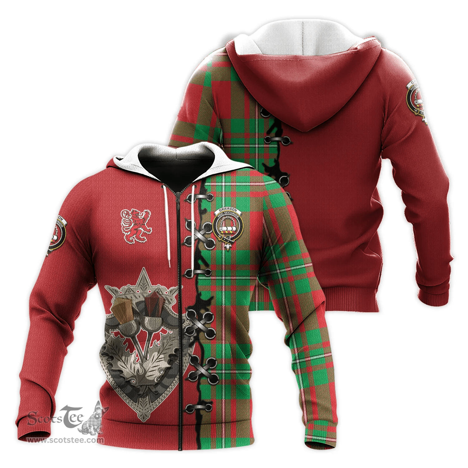 Scottish Grierson Clan Tartan Hoodie - Lion Rampant And Celtic Thistle Style Scottish Plaid Tartan Plaid