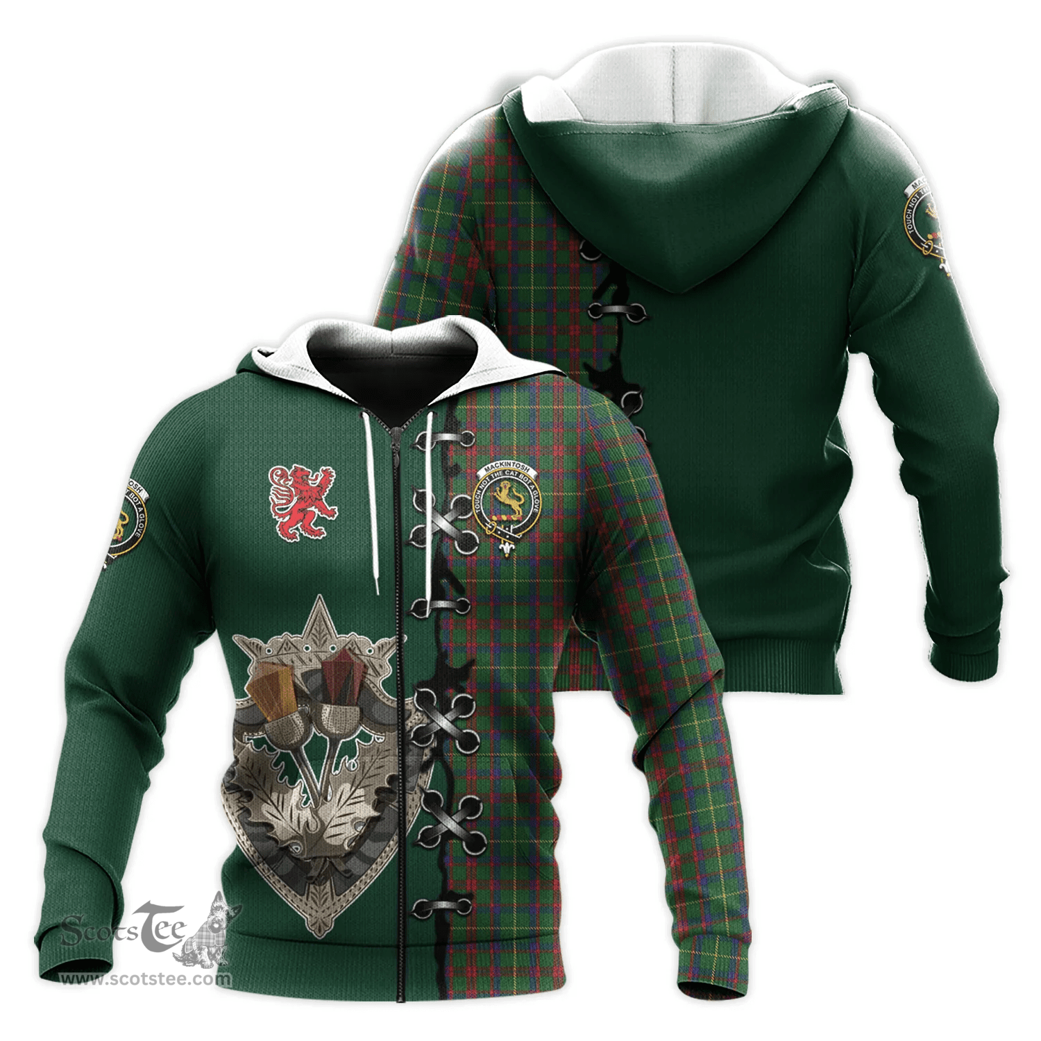 Scottish MacKintosh Hunting Clan Tartan Hoodie - Lion Rampant And Celtic Thistle Style Scottish Plaid Tartan Plaid