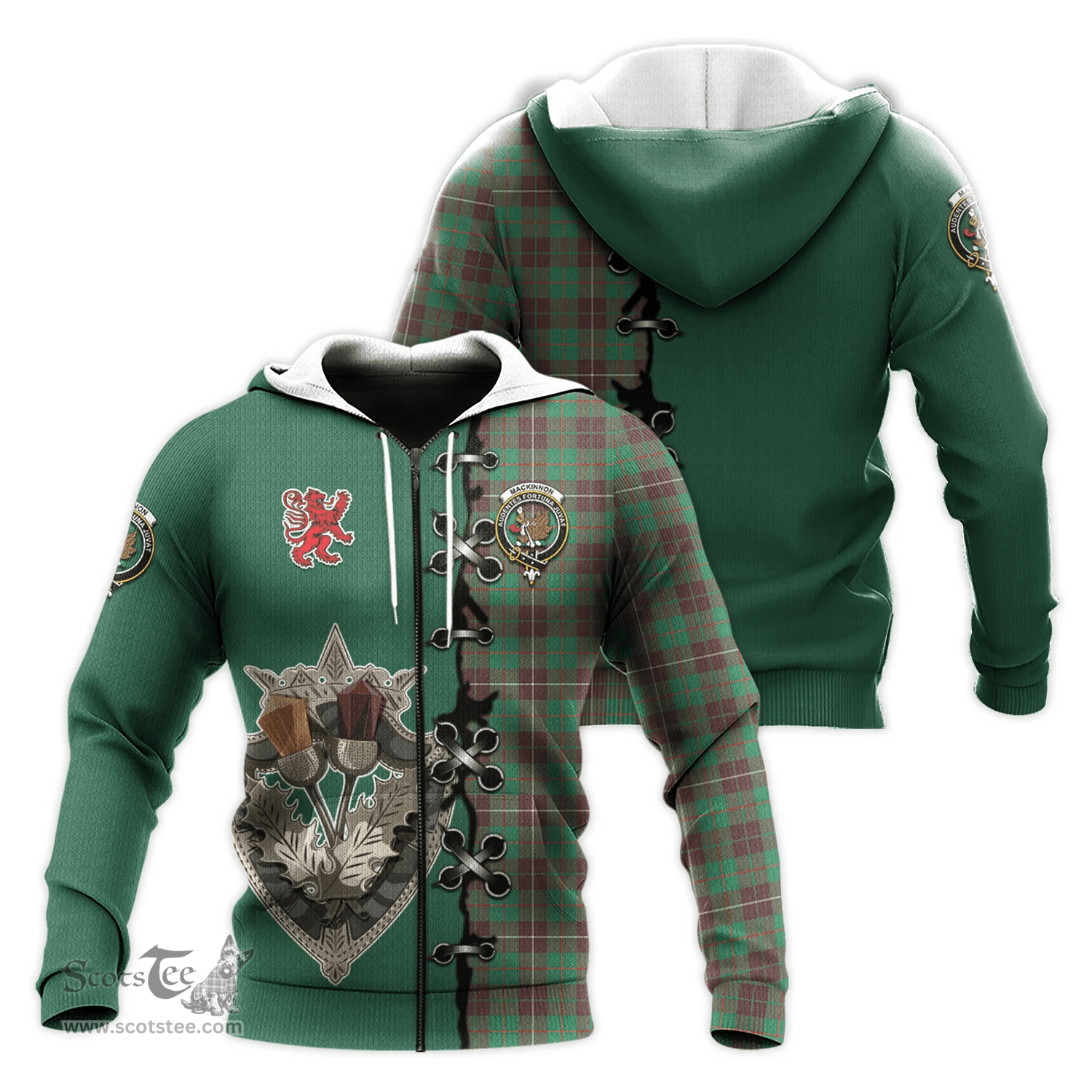Scottish MacKinnon Hunting Ancient Clan Tartan Hoodie - Lion Rampant And Celtic Thistle Style Scottish Plaid Tartan Plaid