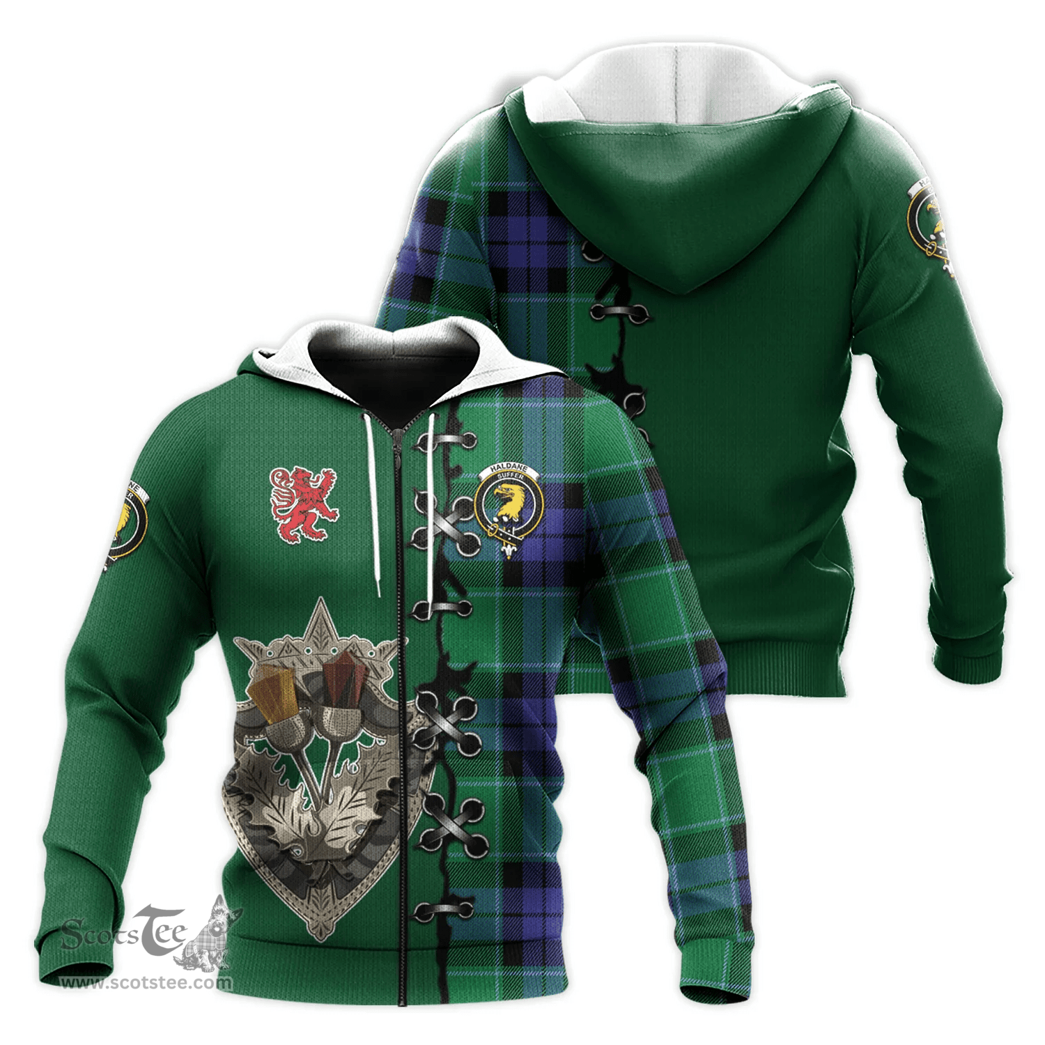Scottish Haldane Clan Tartan Hoodie - Lion Rampant And Celtic Thistle Style Scottish Plaid Tartan Plaid