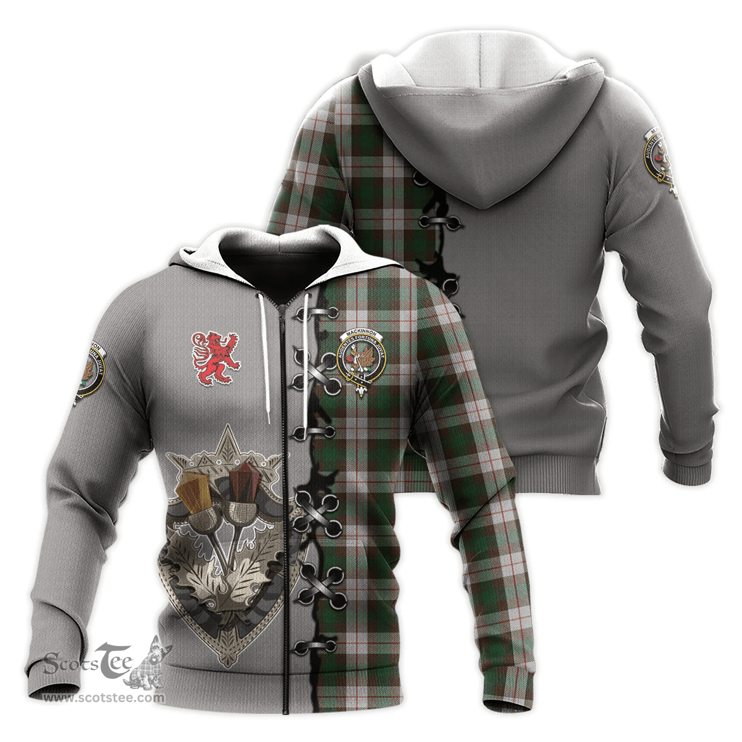 Scottish MacKinnon Dress Clan Tartan Hoodie - Lion Rampant And Celtic Thistle Style Scottish Plaid Tartan Plaid