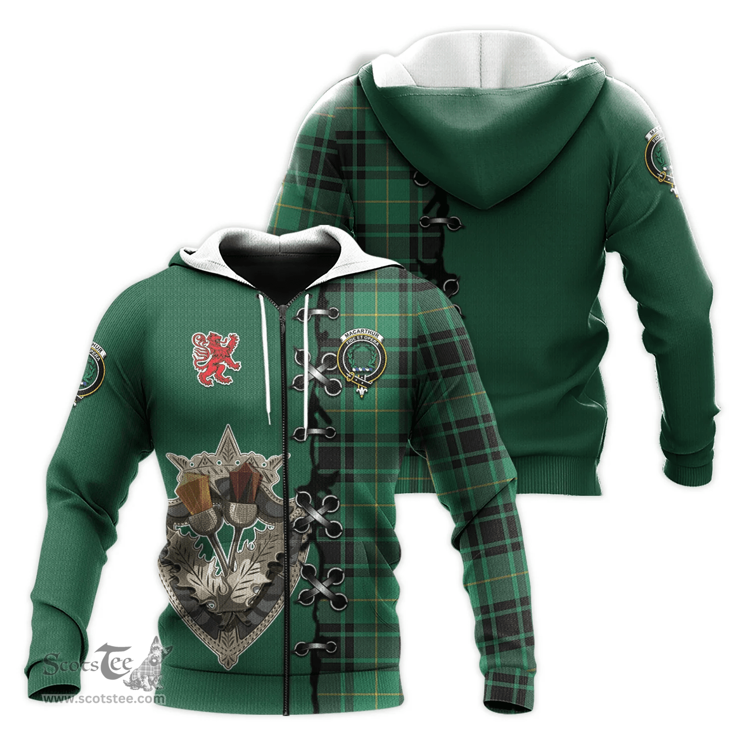 Scottish MacArthur Ancient Clan Tartan Hoodie - Lion Rampant And Celtic Thistle Style Scottish Plaid Tartan Plaid