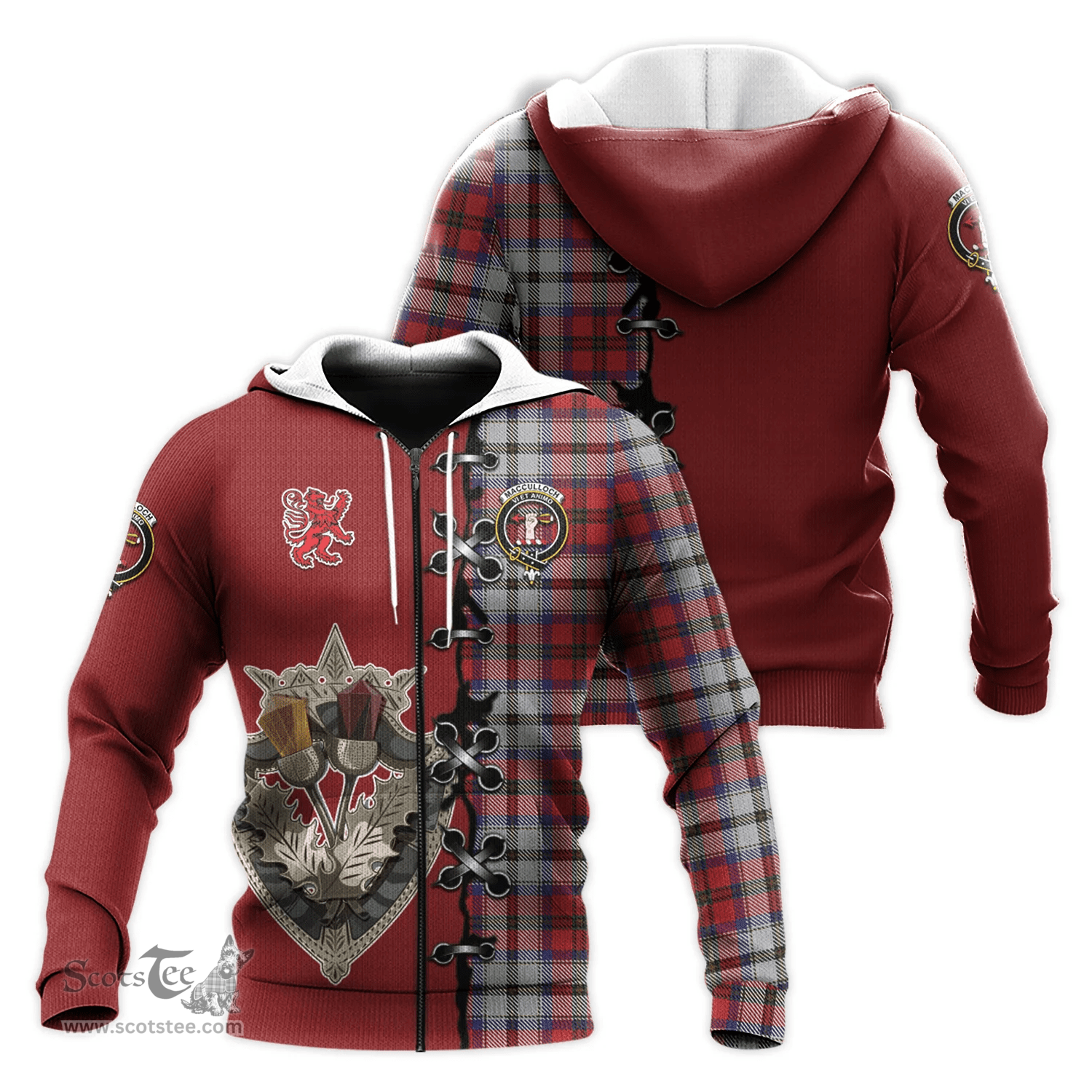 Scottish MacCulloch Dress Clan Tartan Hoodie - Lion Rampant And Celtic Thistle Style Scottish Plaid Tartan Plaid