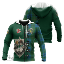 Scottish Johnston Clan Tartan Hoodie - Lion Rampant And Celtic Thistle Style Scottish Plaid Tartan Plaid