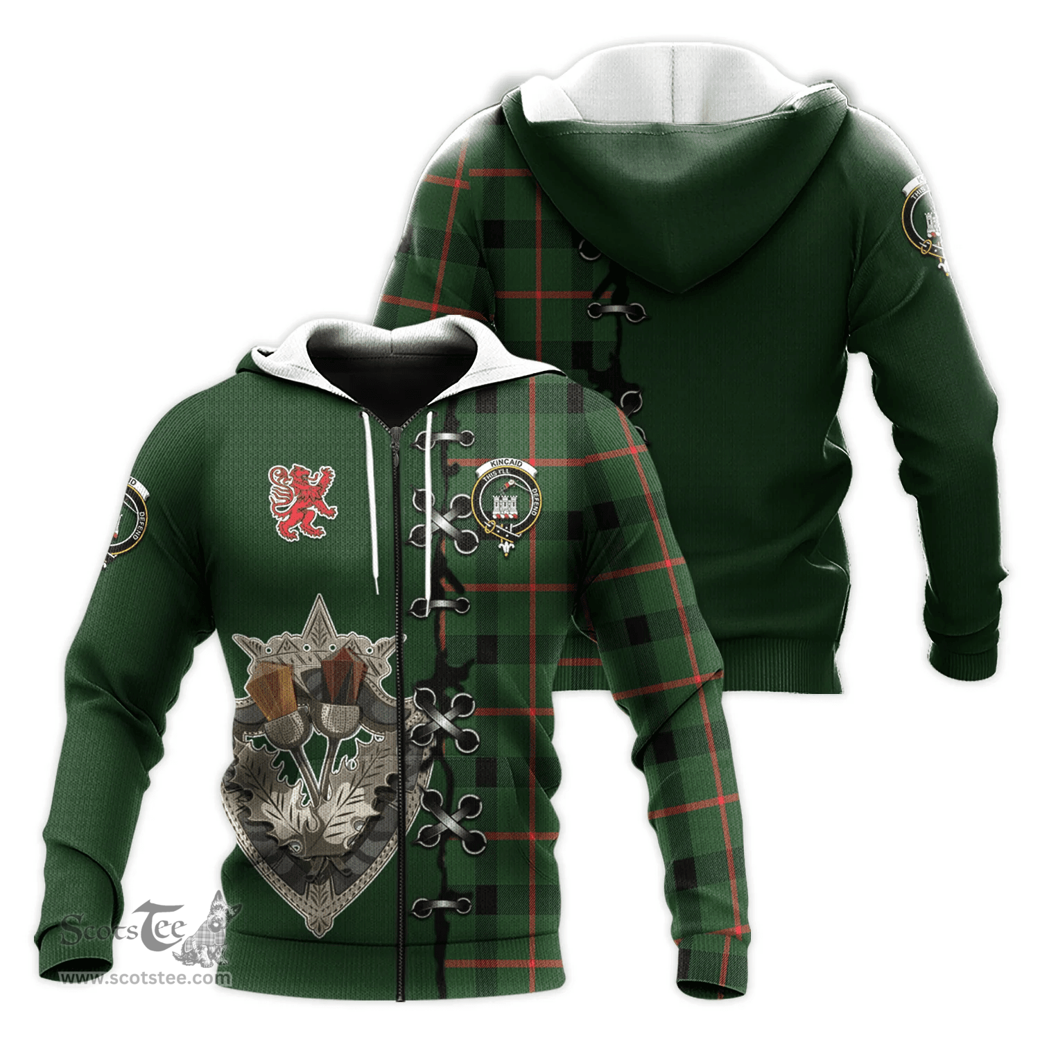 Scottish Kincaid Modern Clan Tartan Hoodie - Lion Rampant And Celtic Thistle Style Scottish Plaid Tartan Plaid