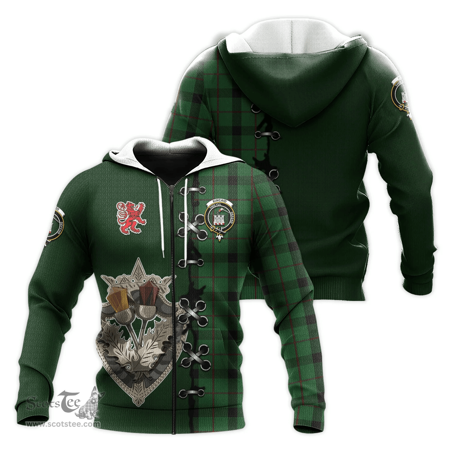 Scottish Kincaid Clan Tartan Hoodie - Lion Rampant And Celtic Thistle Style Scottish Plaid Tartan Plaid