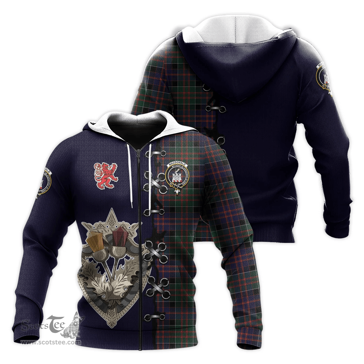 Scottish MacDonald of Clanranald Clan Tartan Hoodie - Lion Rampant And Celtic Thistle Style Scottish Plaid Tartan Plaid