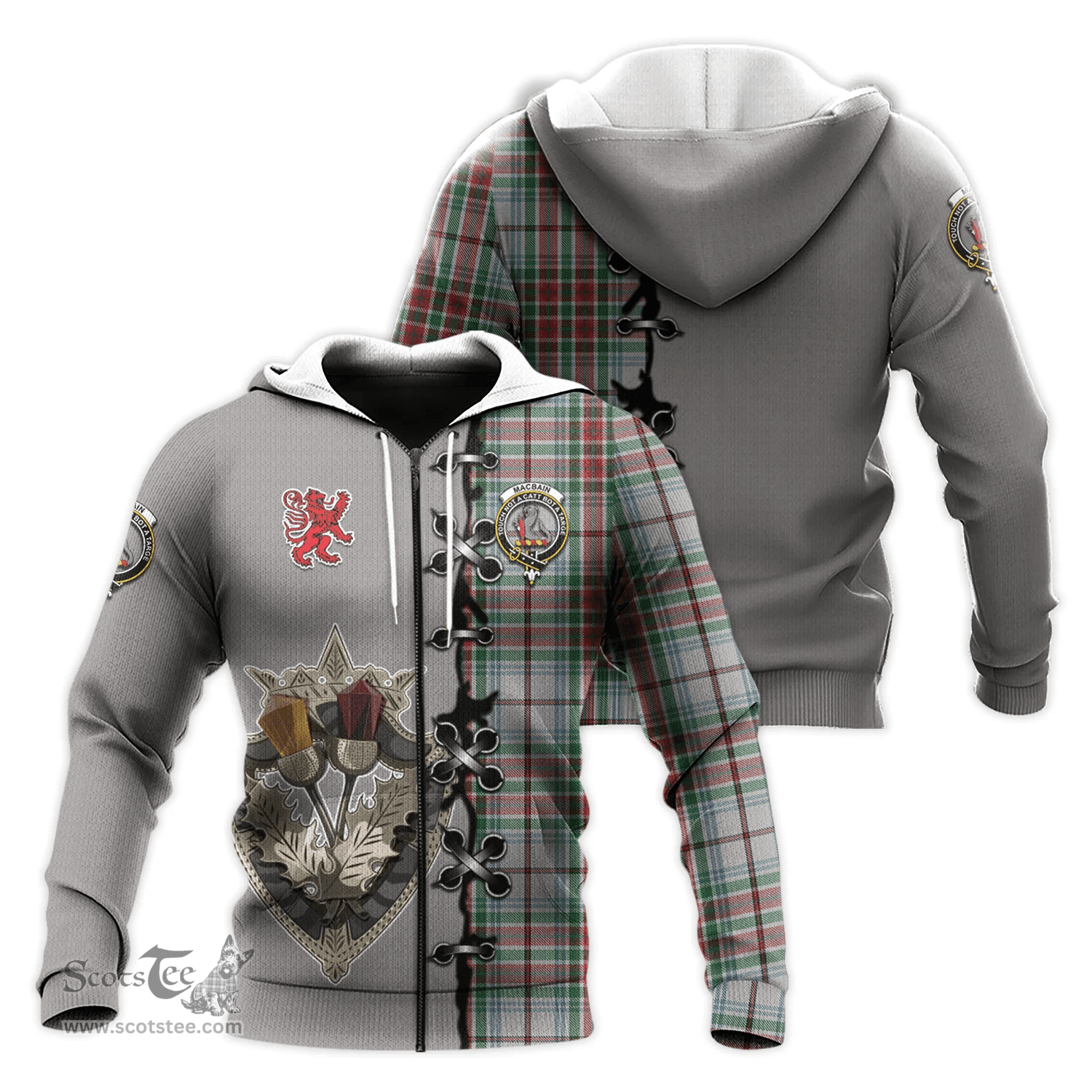 Scottish MacBain Dress Clan Tartan Hoodie - Lion Rampant And Celtic Thistle Style Scottish Plaid Tartan Plaid