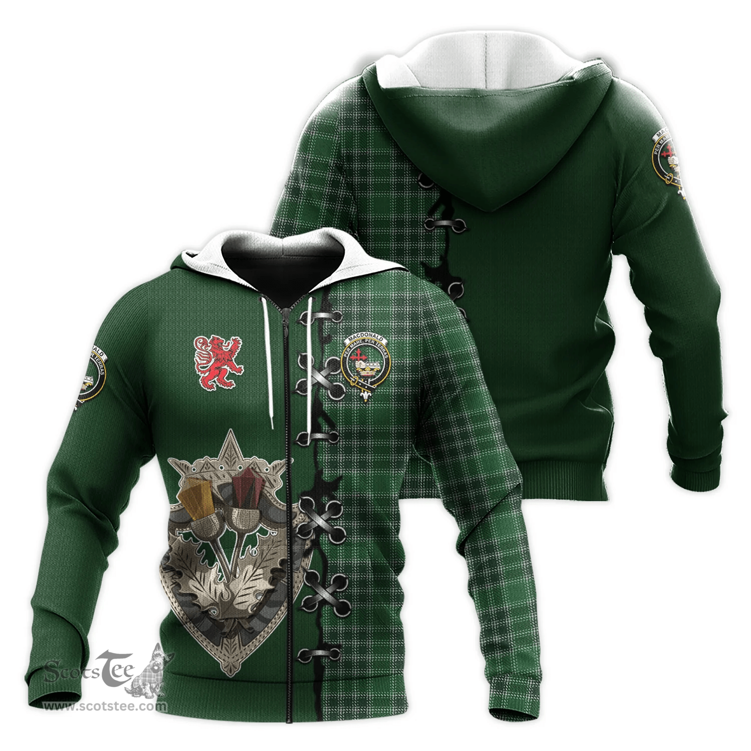 Scottish MacDonald, Lord of the Isles Hunting Clan Tartan Hoodie - Lion Rampant And Celtic Thistle Style Scottish Plaid Tartan Plaid