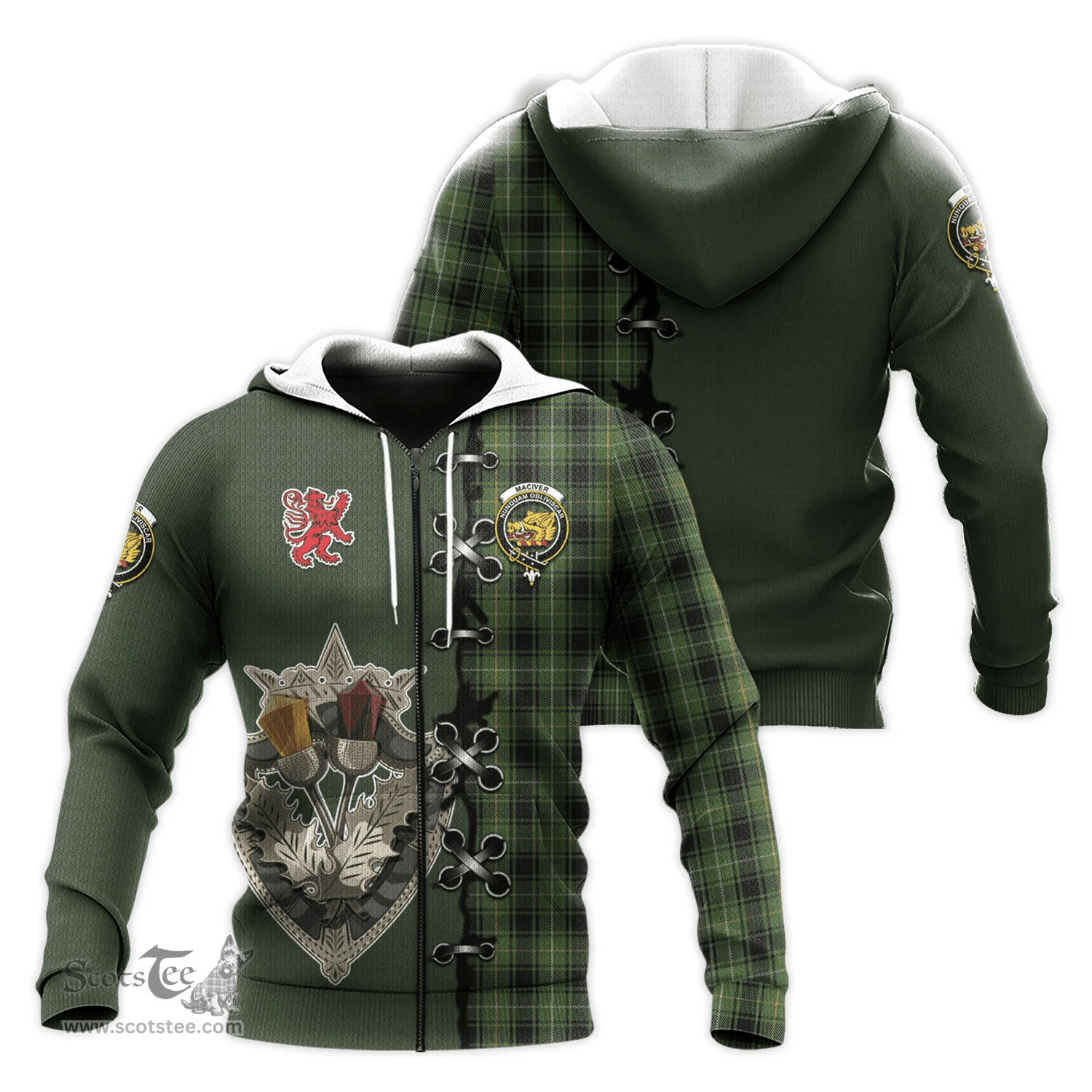 Scottish MacIver Hunting Clan Tartan Hoodie - Lion Rampant And Celtic Thistle Style Scottish Plaid Tartan Plaid
