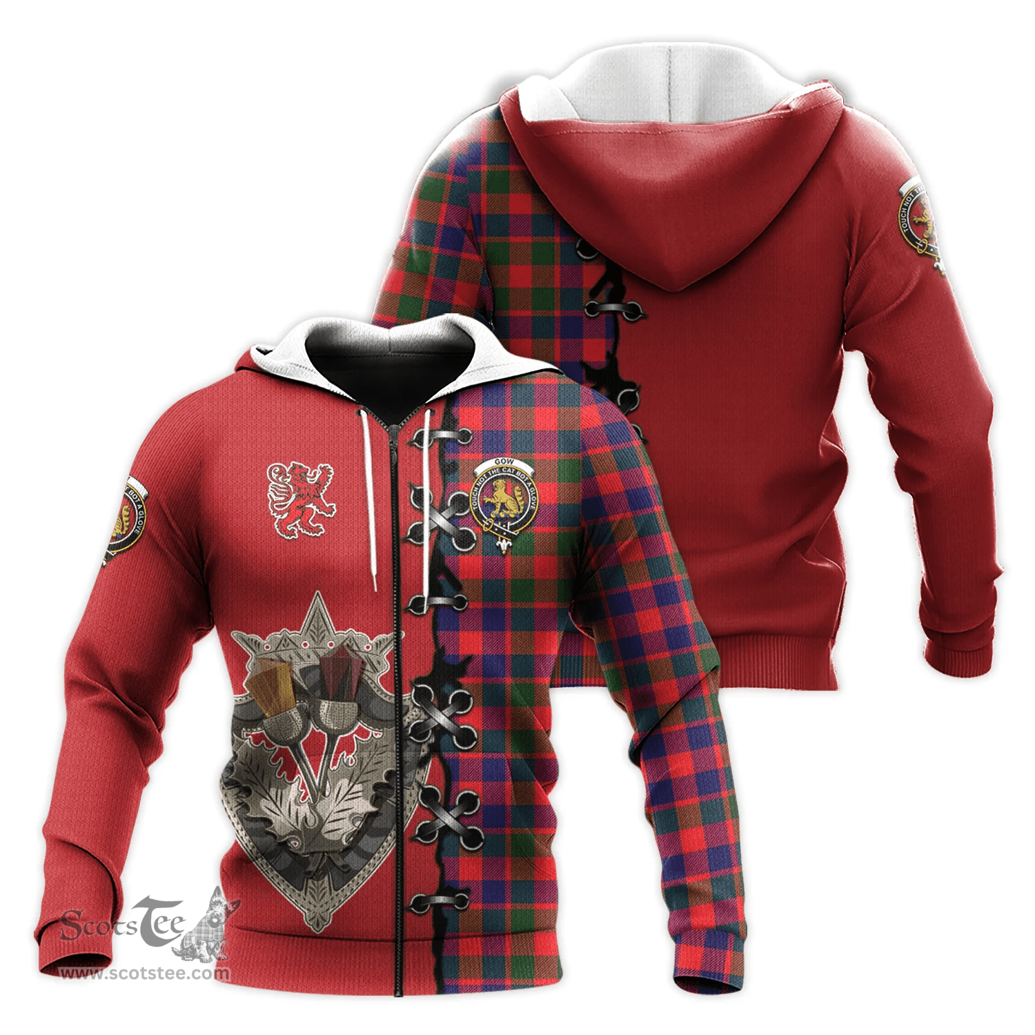 Scottish Gow Modern Clan Tartan Hoodie - Lion Rampant And Celtic Thistle Style Scottish Plaid Tartan Plaid