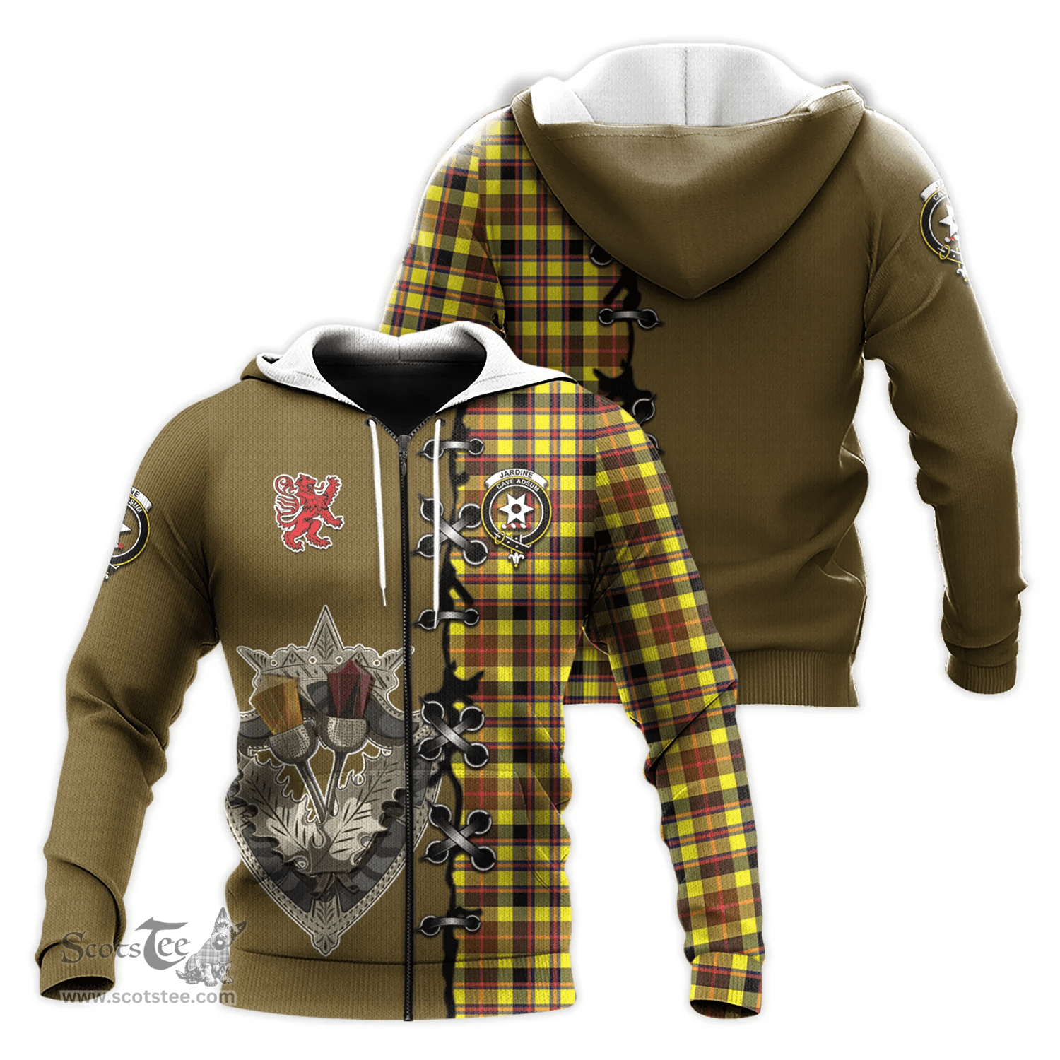 Scottish Jardine Modern Clan Tartan Hoodie - Lion Rampant And Celtic Thistle Style Scottish Plaid Tartan Plaid