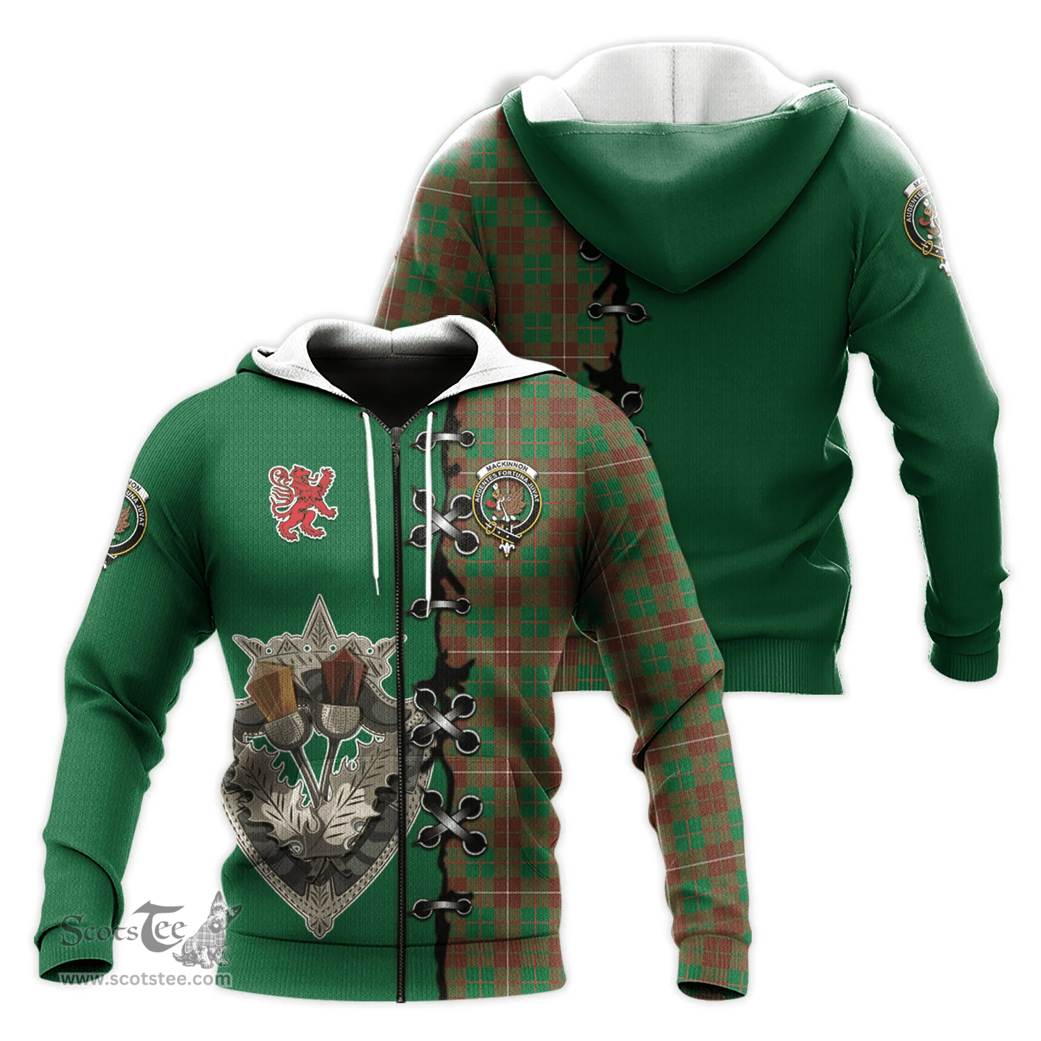 Scottish MacKinnon Hunting Modern Clan Tartan Hoodie - Lion Rampant And Celtic Thistle Style Scottish Plaid Tartan Plaid