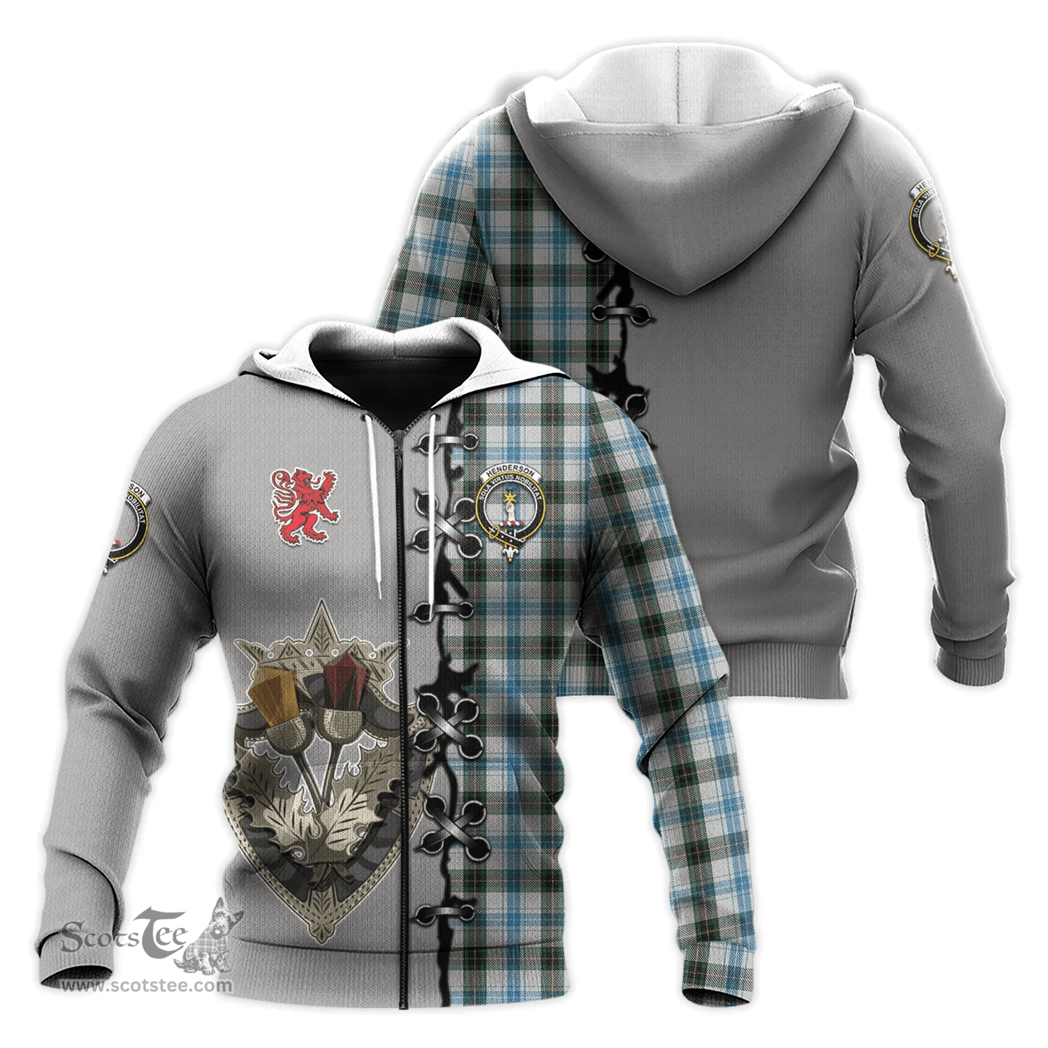 Scottish Henderson Dress Clan Tartan Hoodie - Lion Rampant And Celtic Thistle Style Scottish Plaid Tartan Plaid