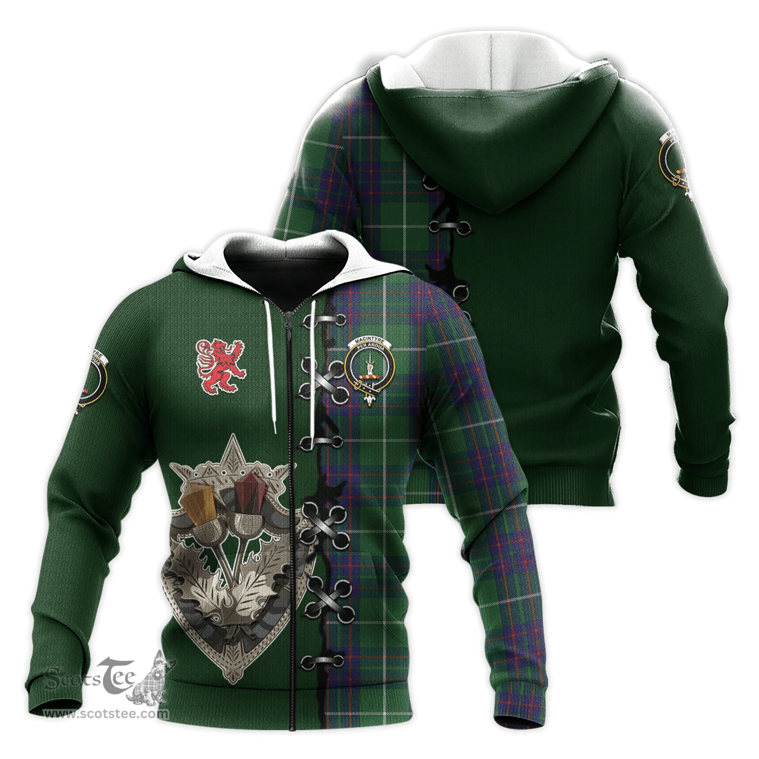Scottish MacIntyre Hunting Clan Tartan Hoodie - Lion Rampant And Celtic Thistle Style Scottish Plaid Tartan Plaid