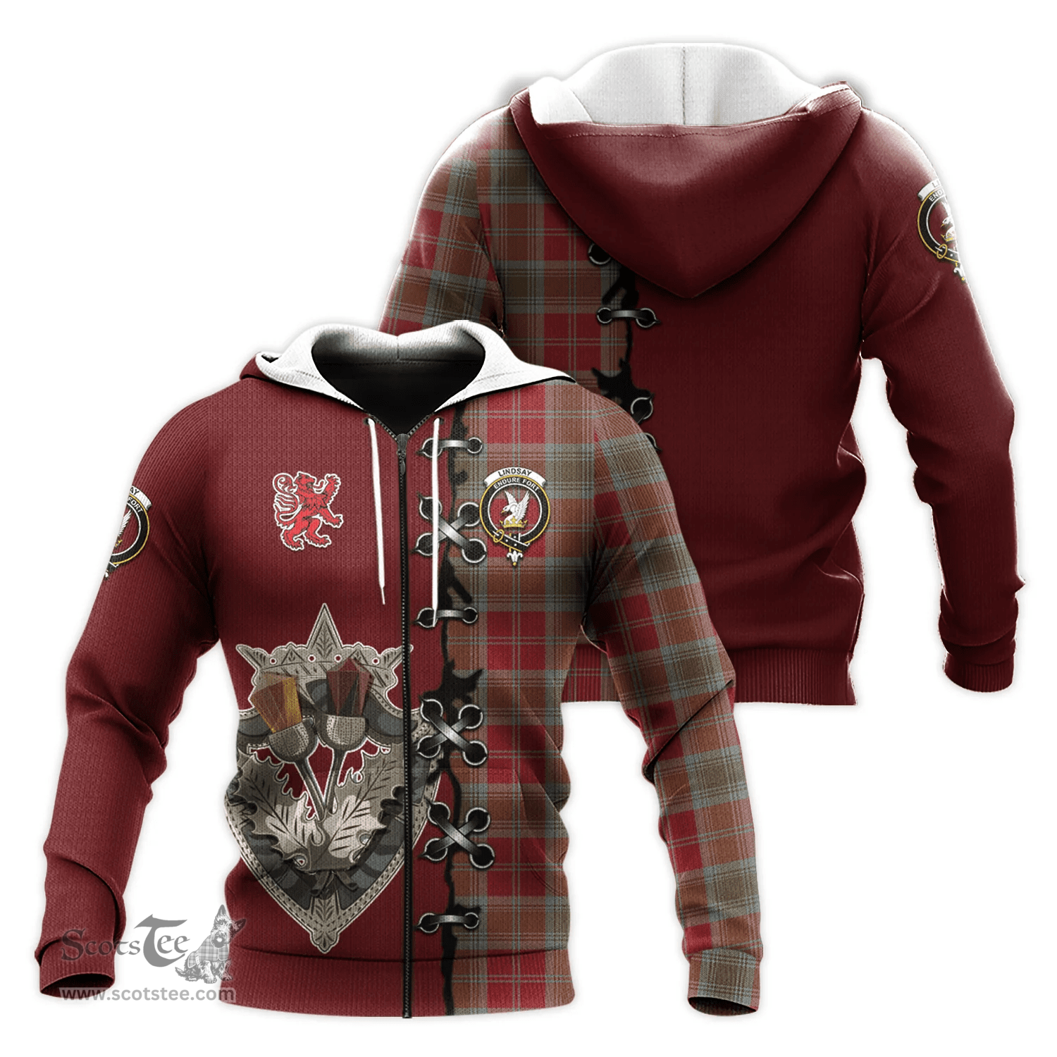 Scottish Lindsay Weathered Clan Tartan Hoodie - Lion Rampant And Celtic Thistle Style Scottish Plaid Tartan Plaid