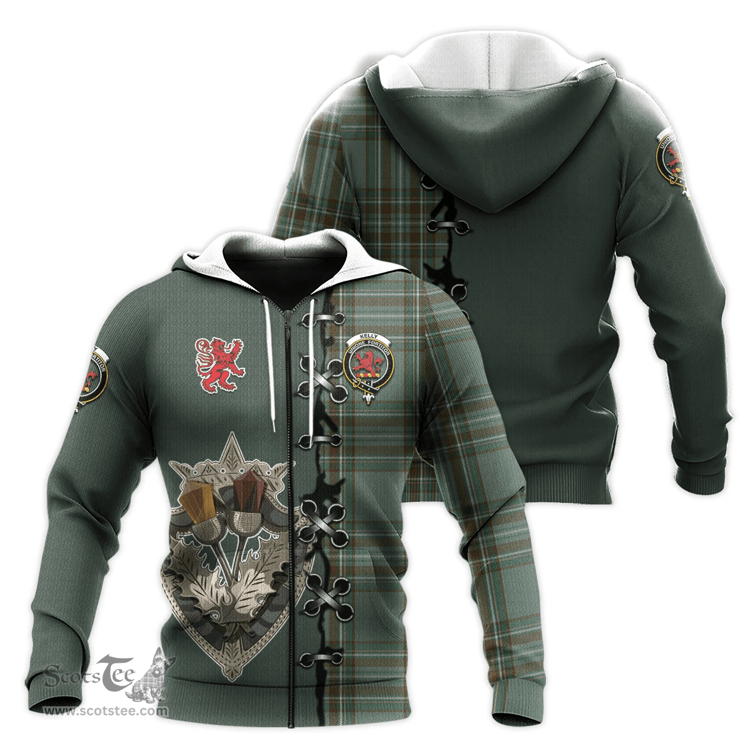 Scottish Kelly Dress Clan Tartan Hoodie - Lion Rampant And Celtic Thistle Style Scottish Plaid Tartan Plaid