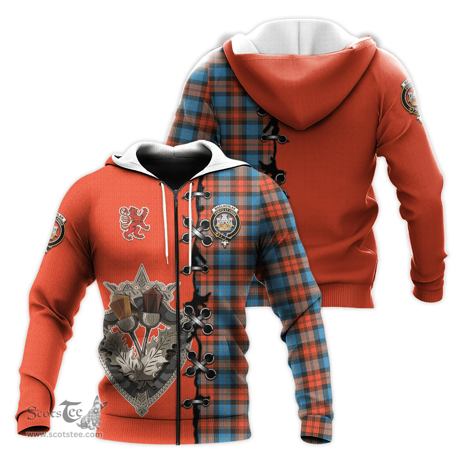 Scottish MacLachlan Ancient Clan Tartan Hoodie - Lion Rampant And Celtic Thistle Style Scottish Plaid Tartan Plaid