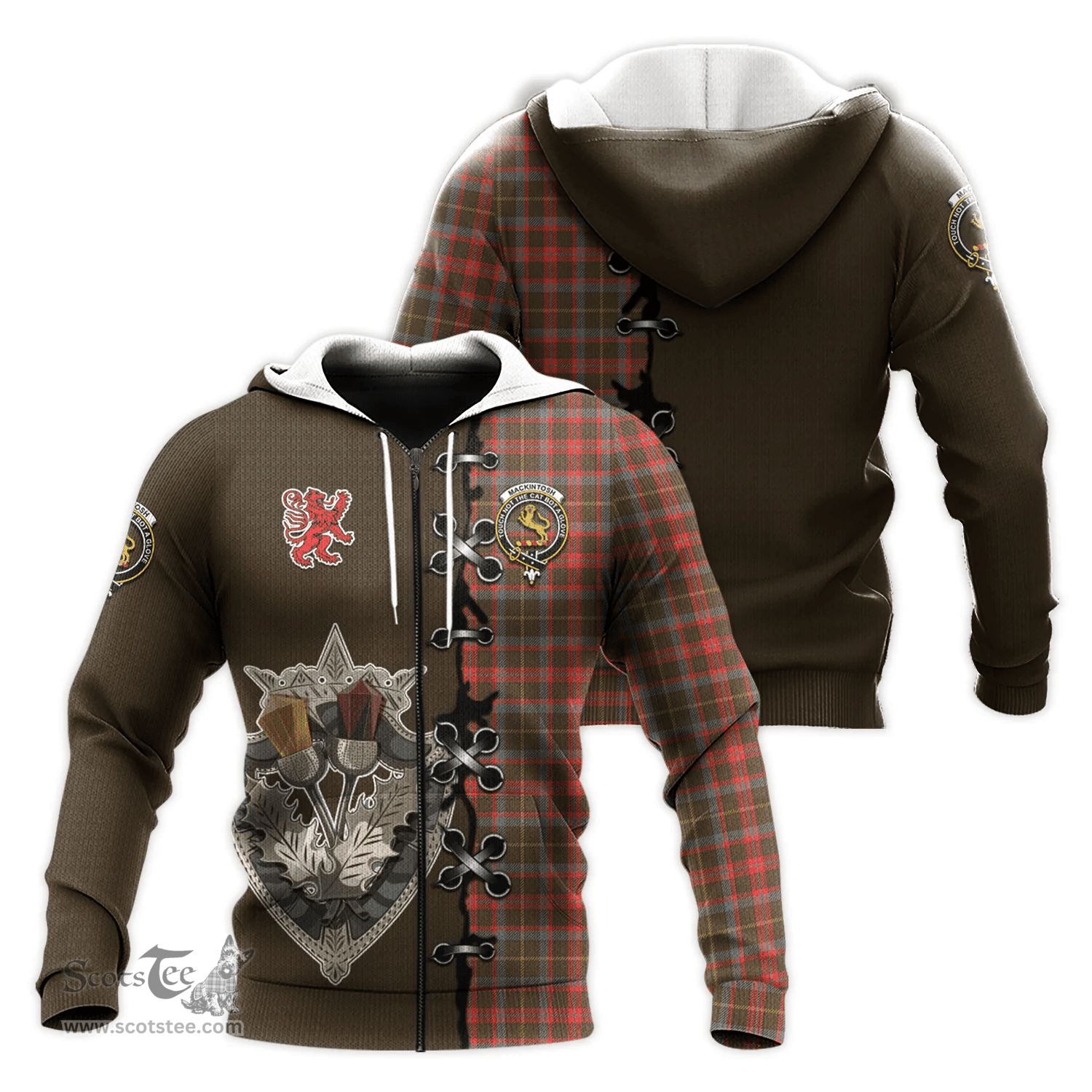 Scottish MacKintosh Hunting Weathered Clan Tartan Hoodie - Lion Rampant And Celtic Thistle Style Scottish Plaid Tartan Plaid