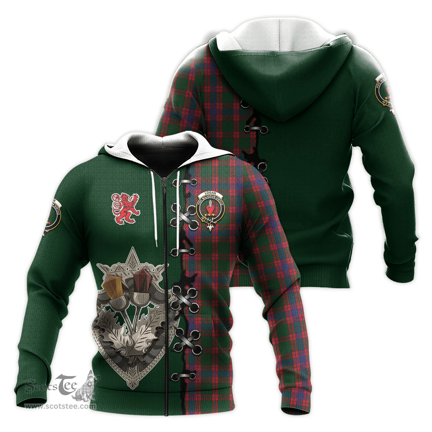 Scottish Logan Clan Tartan Hoodie - Lion Rampant And Celtic Thistle Style Scottish Plaid Tartan Plaid