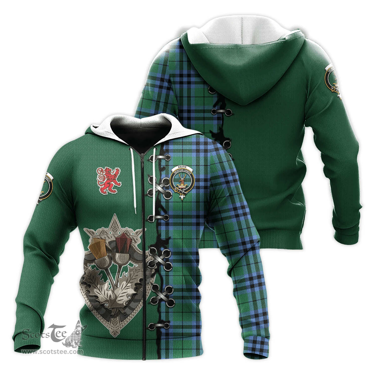 Scottish Keith Ancient Clan Tartan Hoodie - Lion Rampant And Celtic Thistle Style Scottish Plaid Tartan Plaid