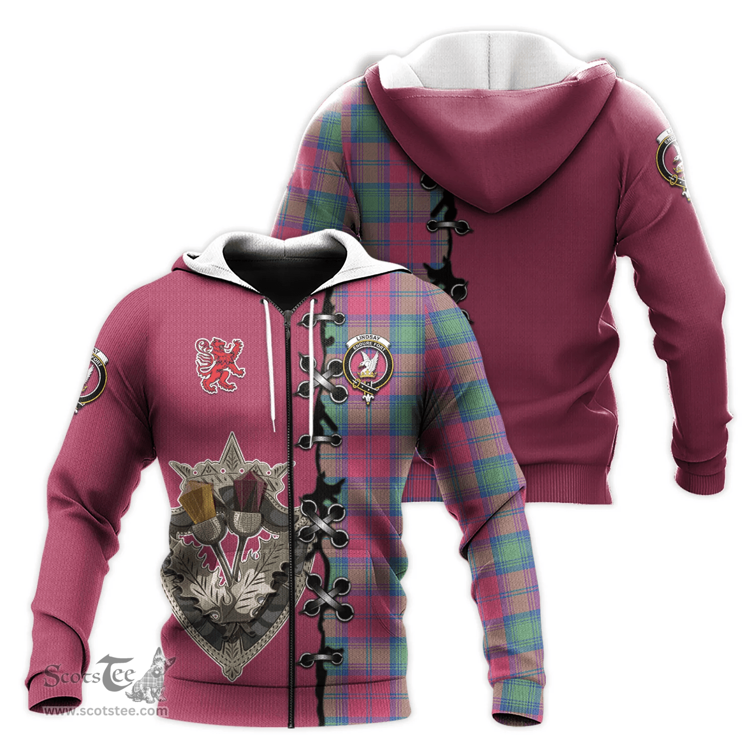 Scottish Lindsay Ancient Clan Tartan Hoodie - Lion Rampant And Celtic Thistle Style Scottish Plaid Tartan Plaid