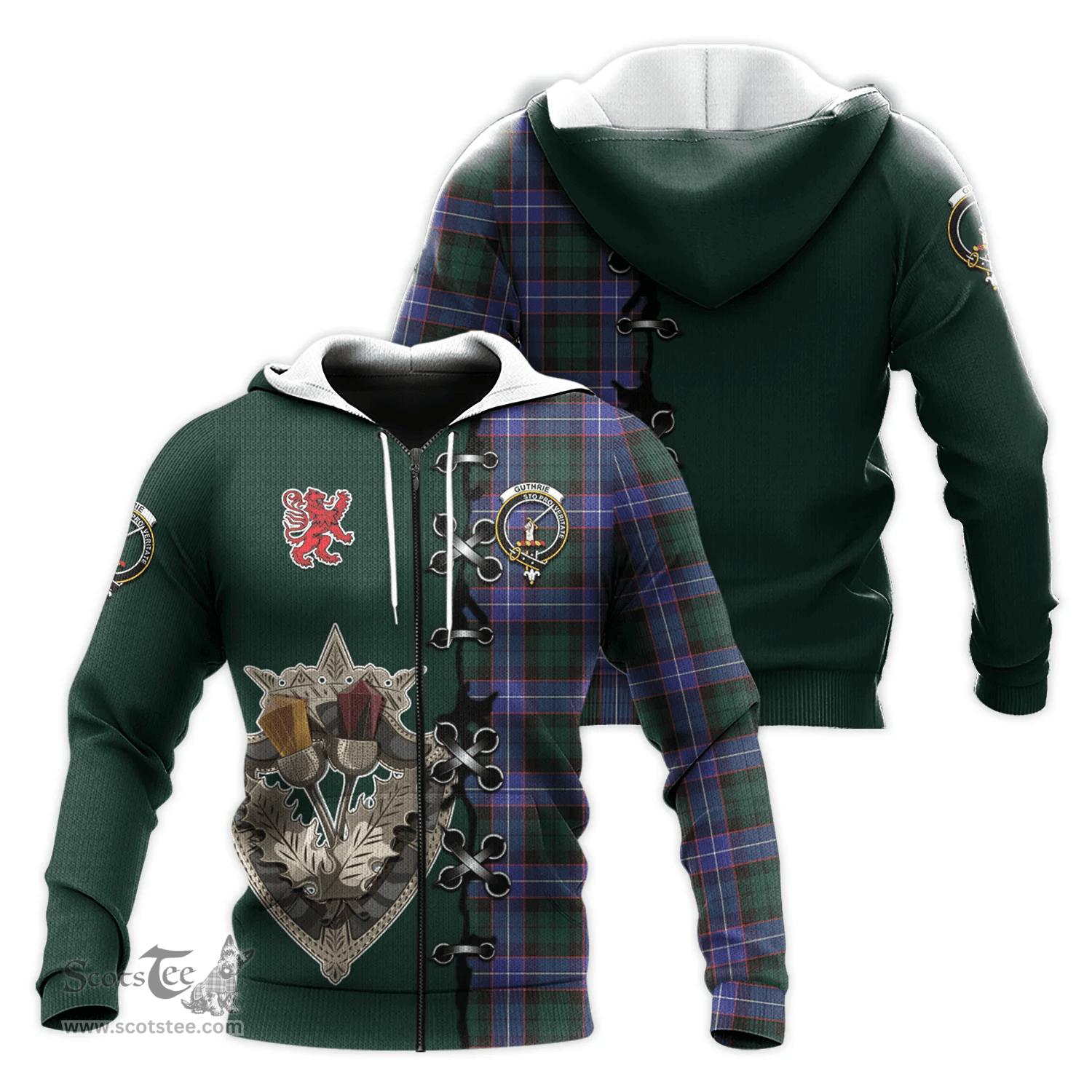 Scottish Guthrie Modern Clan Tartan Hoodie - Lion Rampant And Celtic Thistle Style Scottish Plaid Tartan Plaid