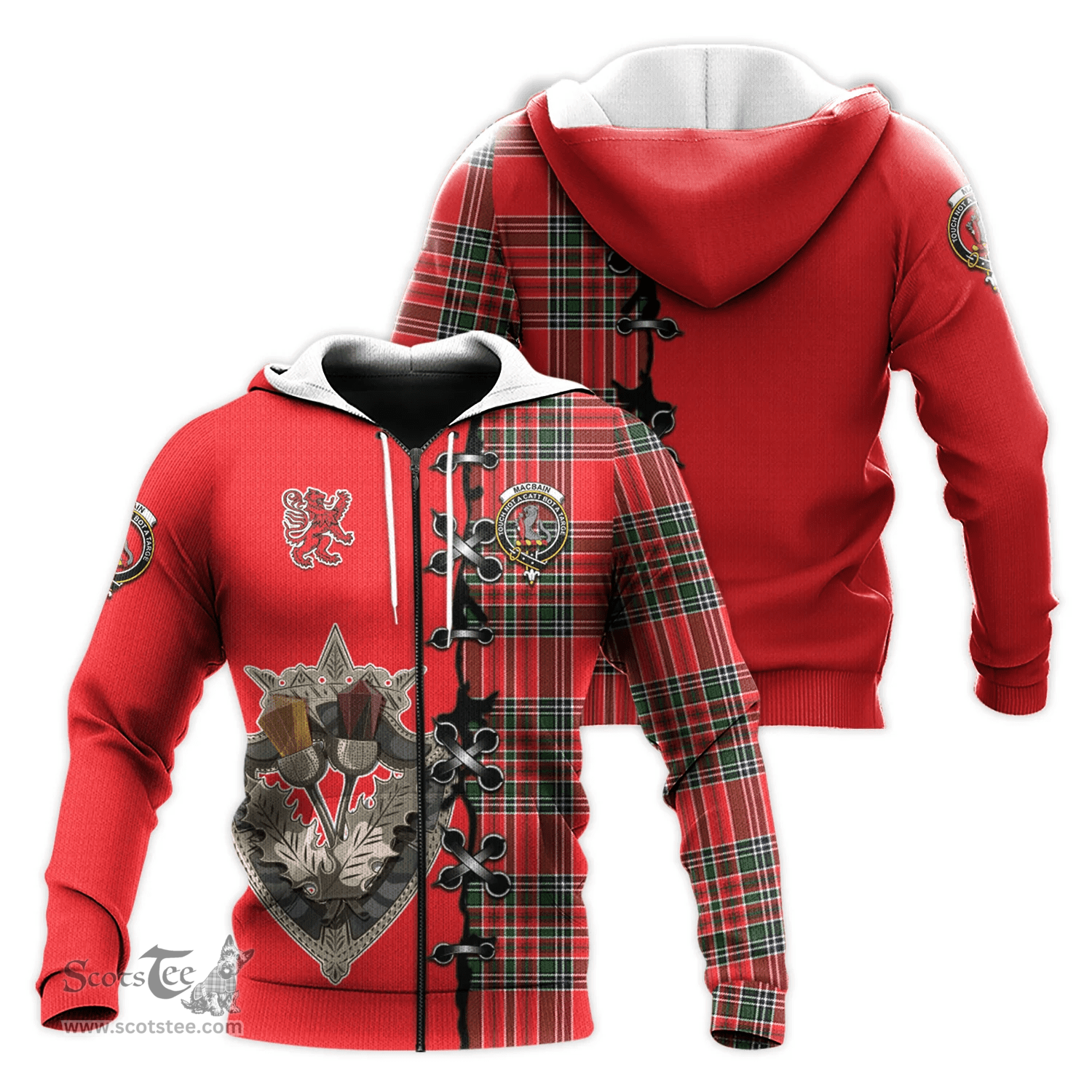 Scottish MacBain Clan Tartan Hoodie - Lion Rampant And Celtic Thistle Style Scottish Plaid Tartan Plaid