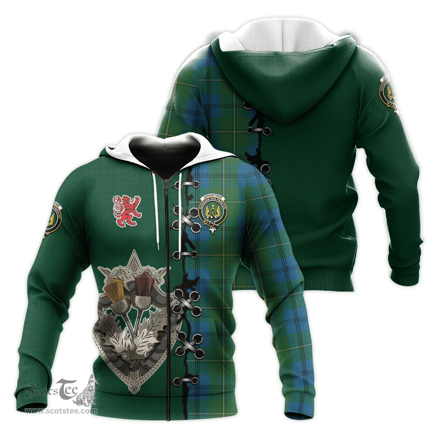 Scottish Johnstone Clan Tartan Hoodie - Lion Rampant And Celtic Thistle Style Scottish Plaid Tartan Plaid
