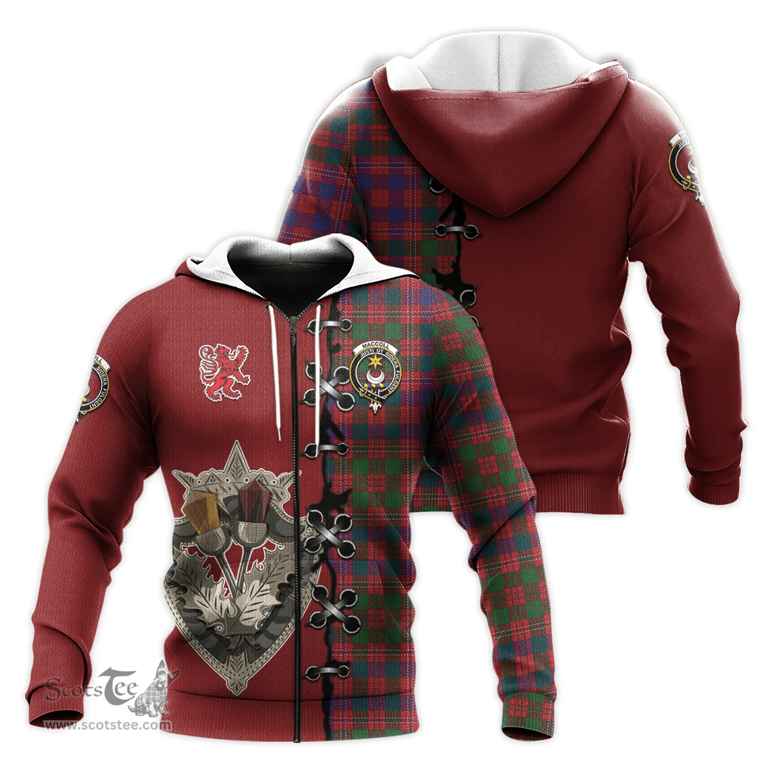 Scottish MacColl Hunting Clan Tartan Hoodie - Lion Rampant And Celtic Thistle Style Scottish Plaid Tartan Plaid