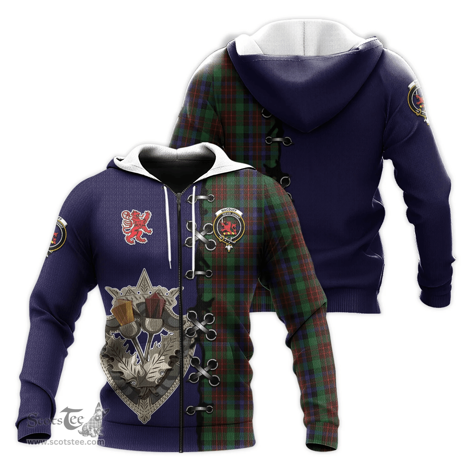 Scottish MacDuff Hunting Clan Tartan Hoodie - Lion Rampant And Celtic Thistle Style Scottish Plaid Tartan Plaid