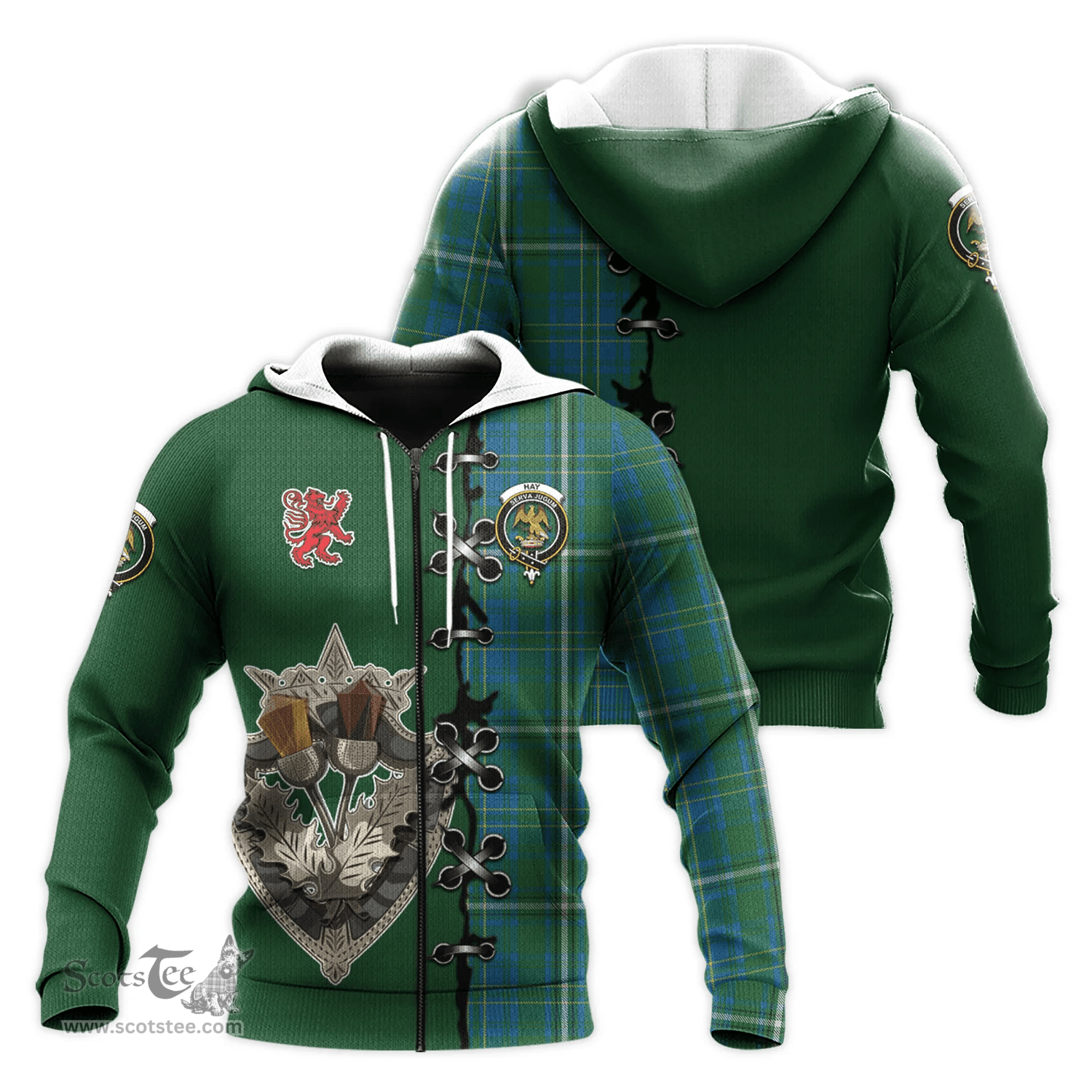 Scottish Hay Hunting Clan Tartan Hoodie - Lion Rampant And Celtic Thistle Style Scottish Plaid Tartan Plaid