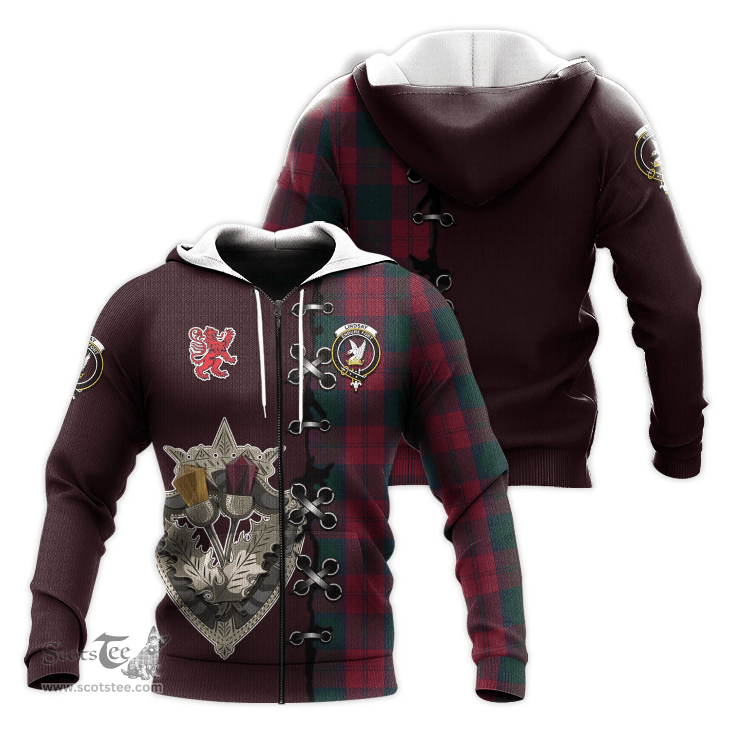 Scottish Lindsay Clan Tartan Hoodie - Lion Rampant And Celtic Thistle Style Scottish Plaid Tartan Plaid