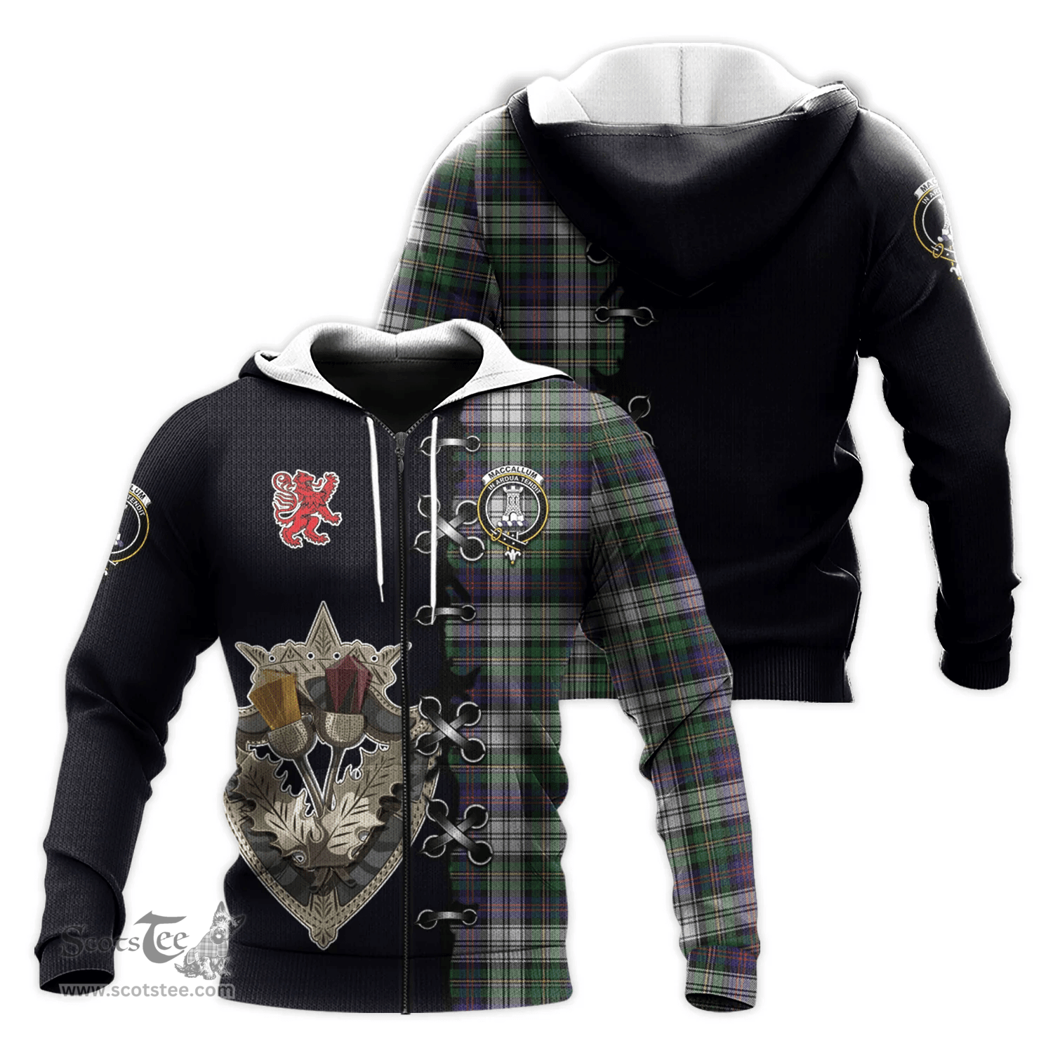 Scottish MacCallum Dress Clan Tartan Hoodie - Lion Rampant And Celtic Thistle Style Scottish Plaid Tartan Plaid