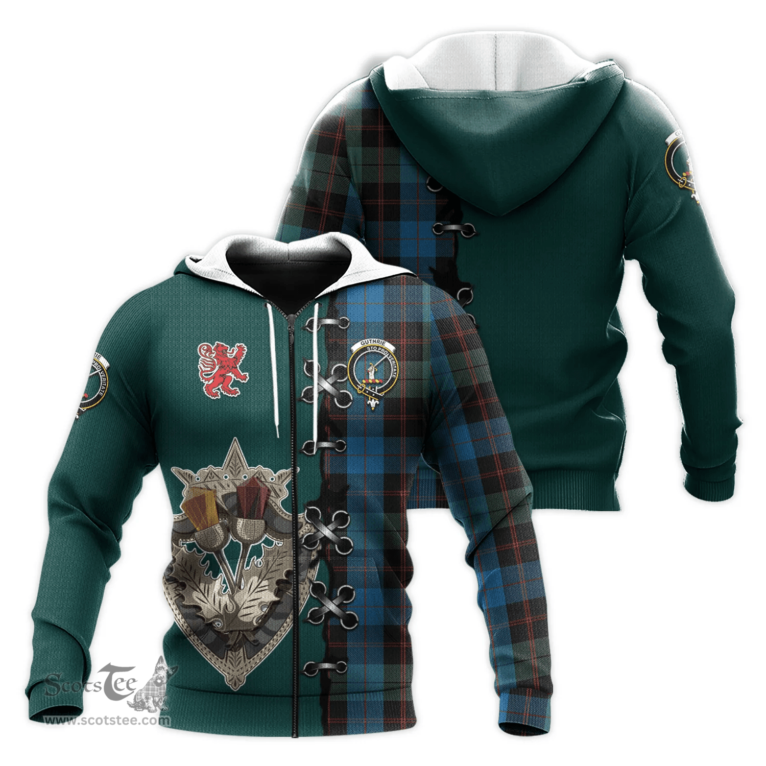Scottish Guthrie Clan Tartan Hoodie - Lion Rampant And Celtic Thistle Style Scottish Plaid Tartan Plaid
